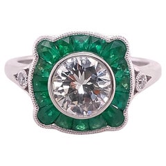 Sophia D. Art-Déco-Ring mit Smaragd und Diamant
