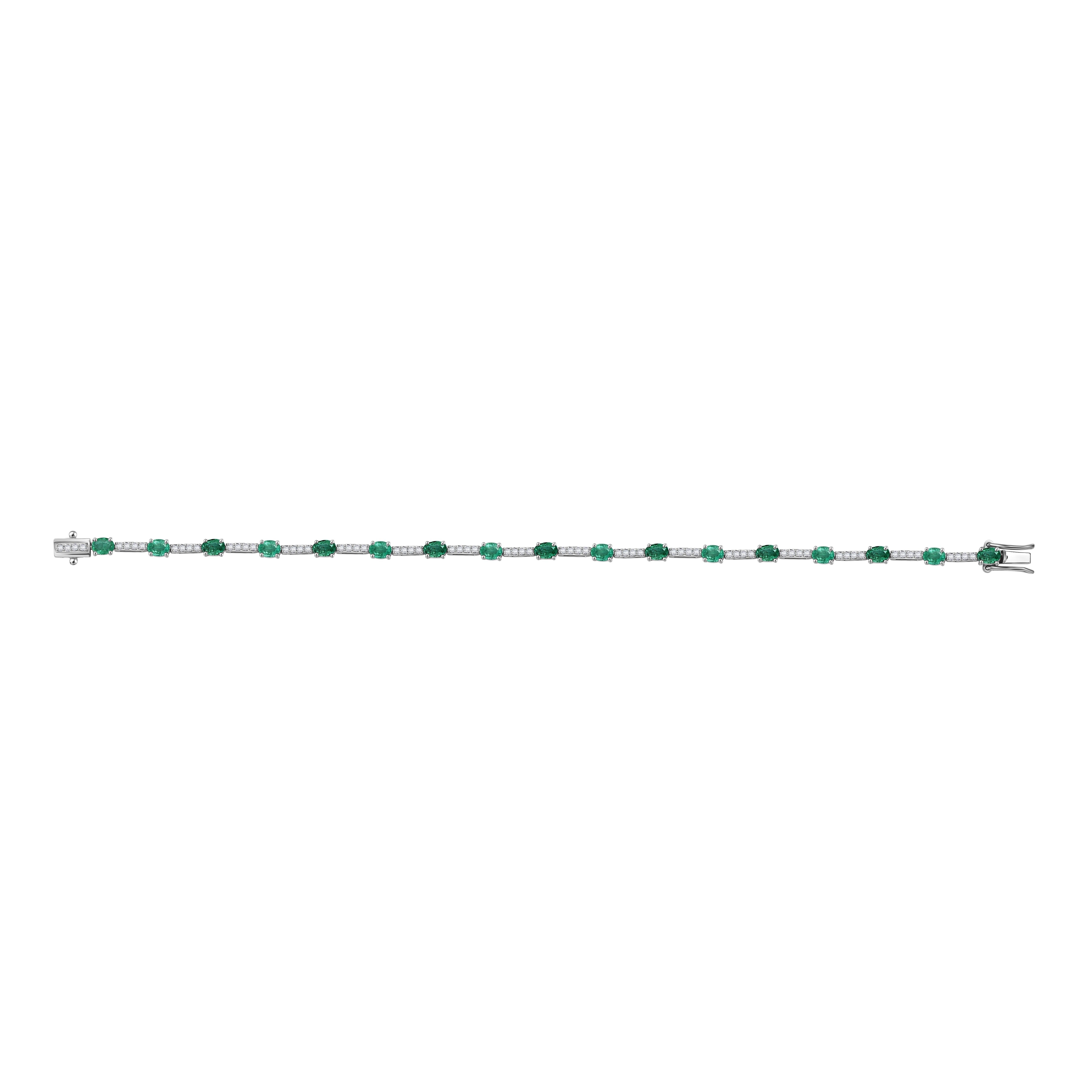 Art Deco Gorgeous Emerald Diamond Wedding Tennis Bracelet for Grandma in 14k White Gold For Sale