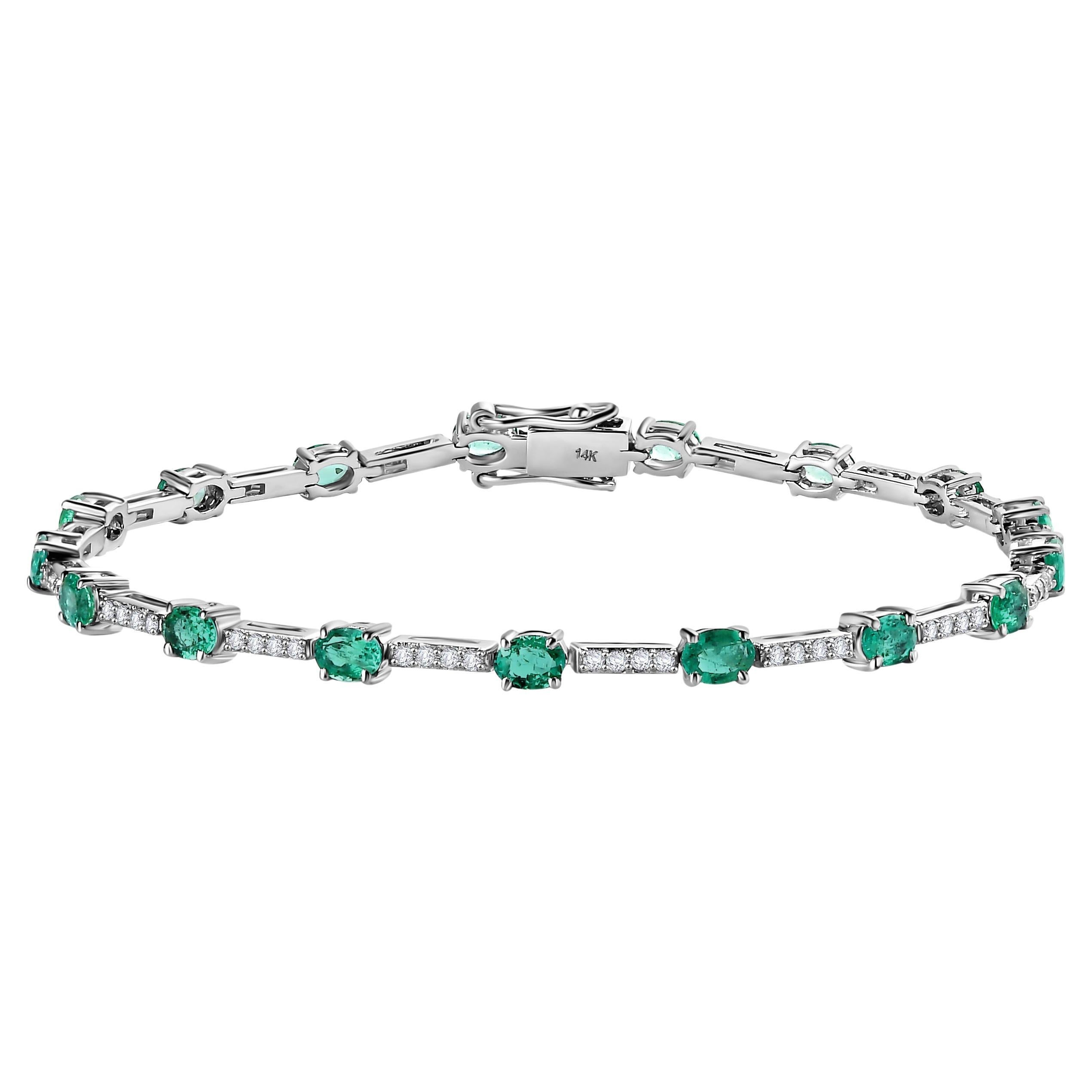 Gorgeous Emerald Diamond Wedding Tennis Bracelet for Grandma in 14k White Gold