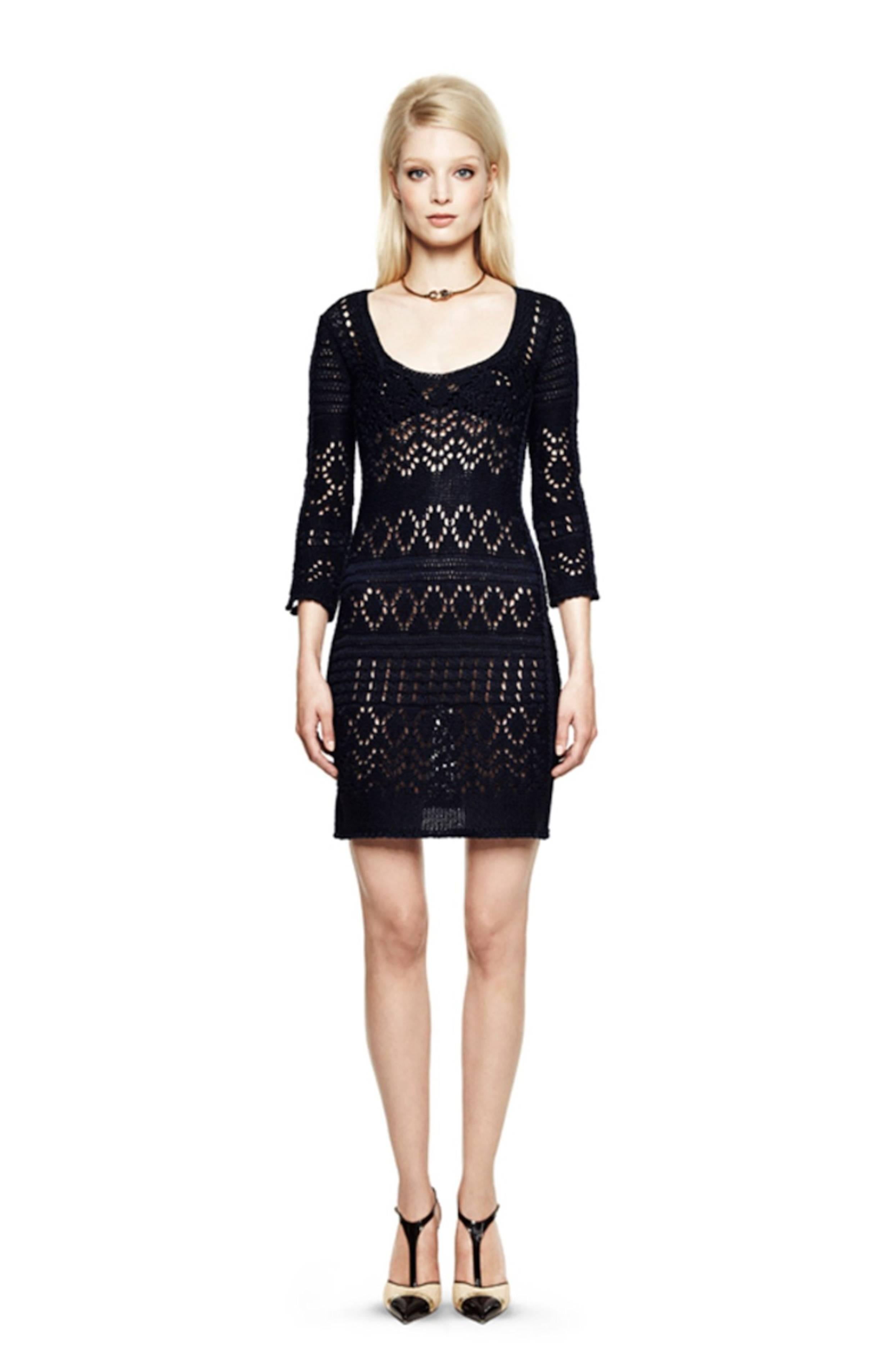 Black NEW Emilio Pucci Navy Blue Crochet Knit Mini Dress with Cutout Details