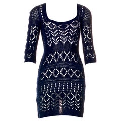 NEW Emilio Pucci Navy Blue Crochet Knit Mini Dress with Cutout Details