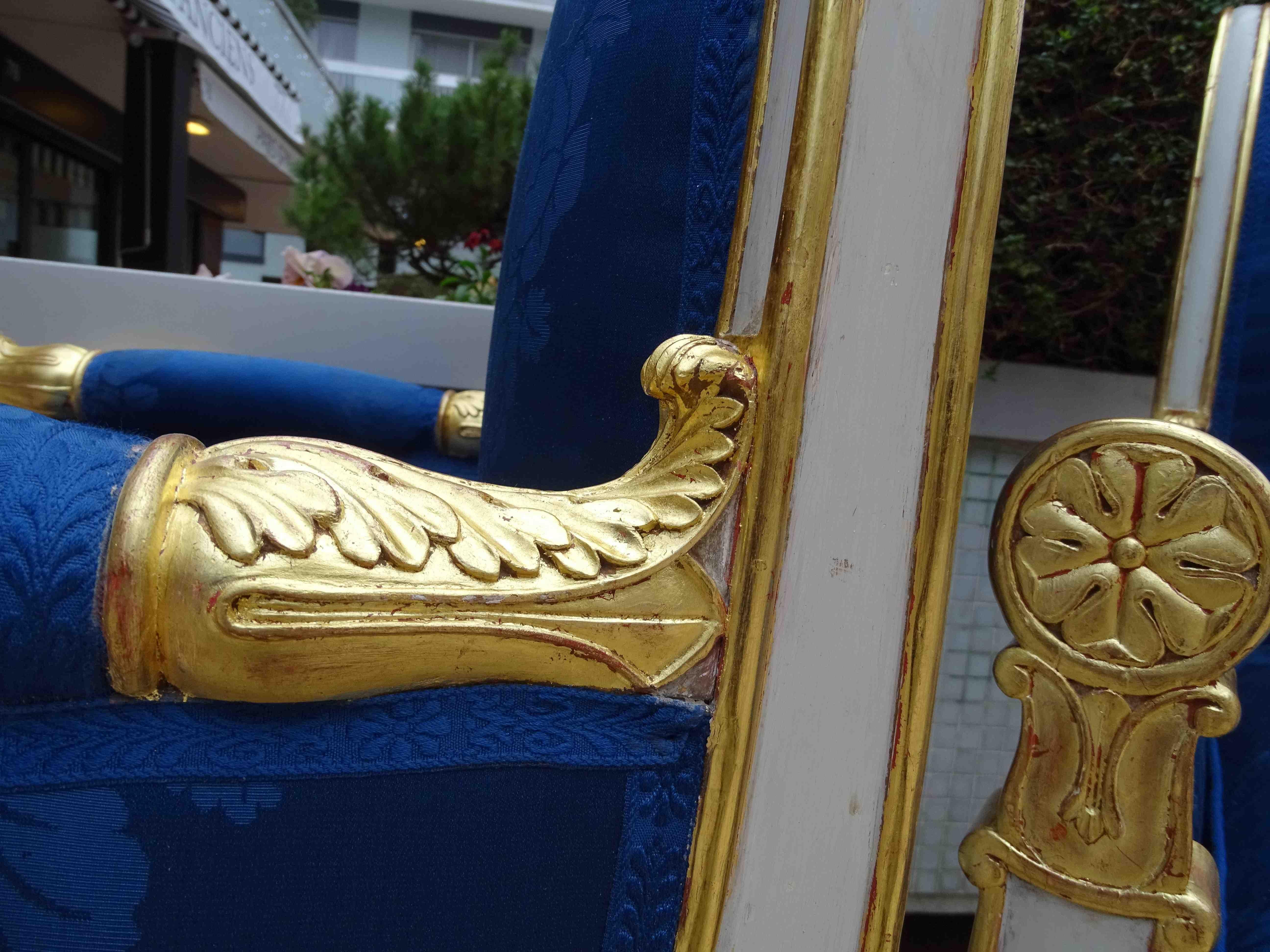 Gilt Gorgeous Empire Pair of  Blue Bergeres Armchairs by Jeanselme, France circa 1825