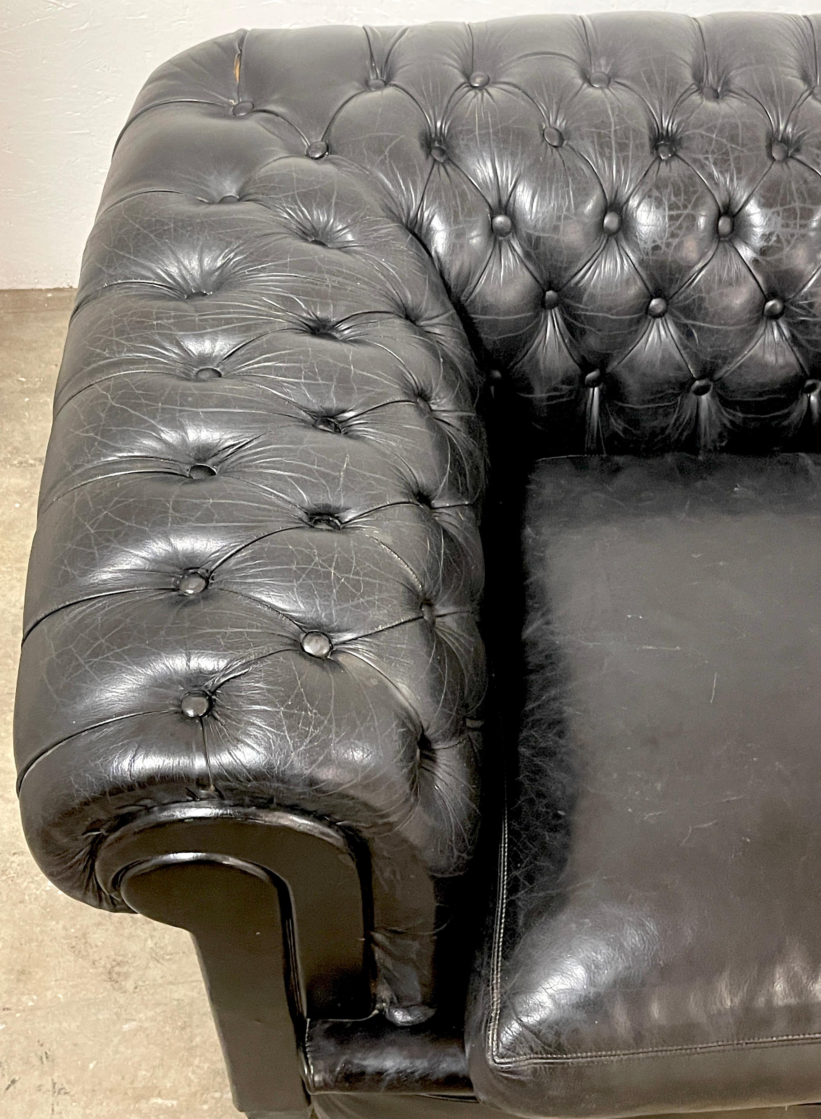 Gorgeous English Black Leather Chesterfield Sofa     2