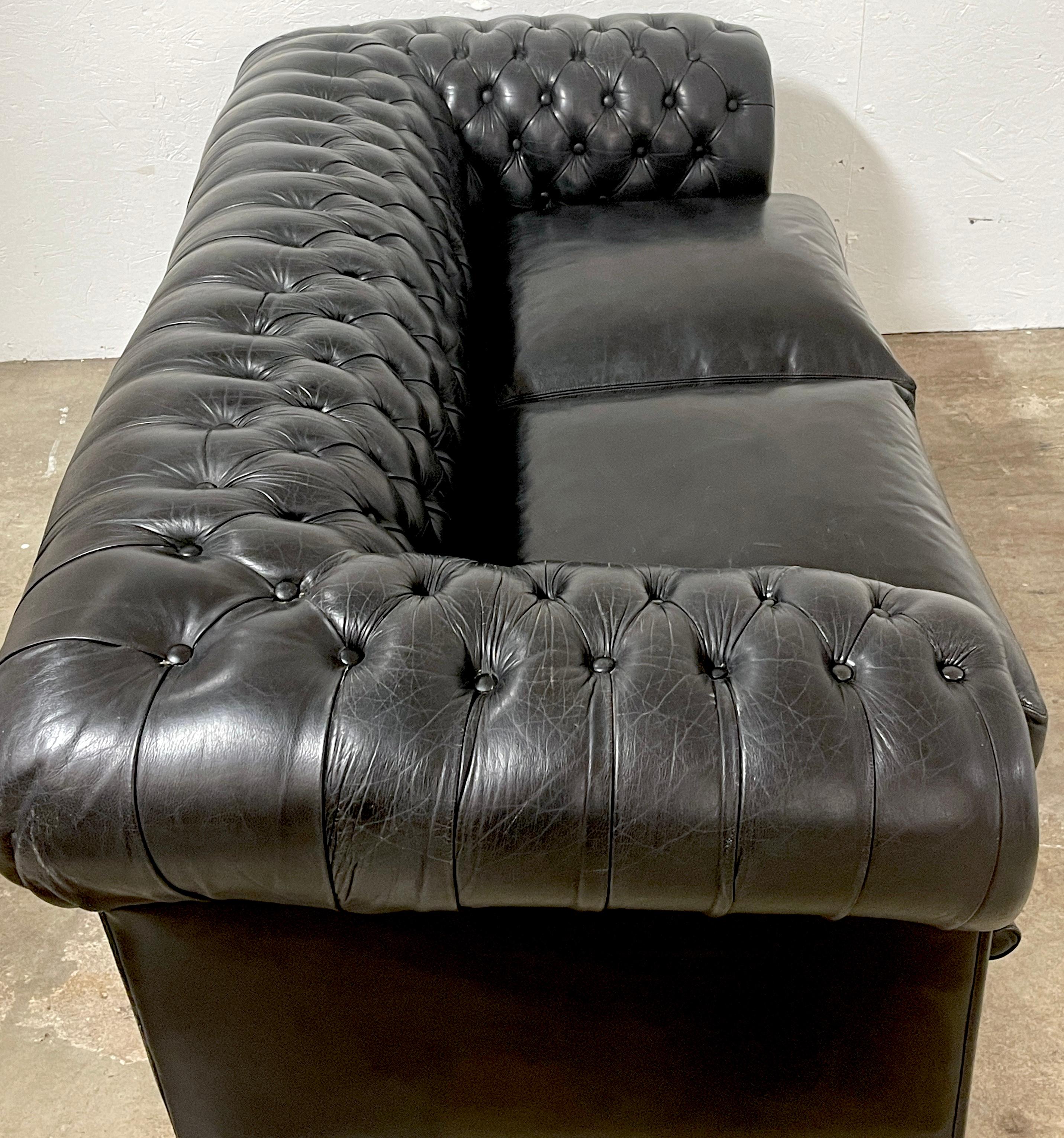 Gorgeous English Black Leather Chesterfield Sofa     3