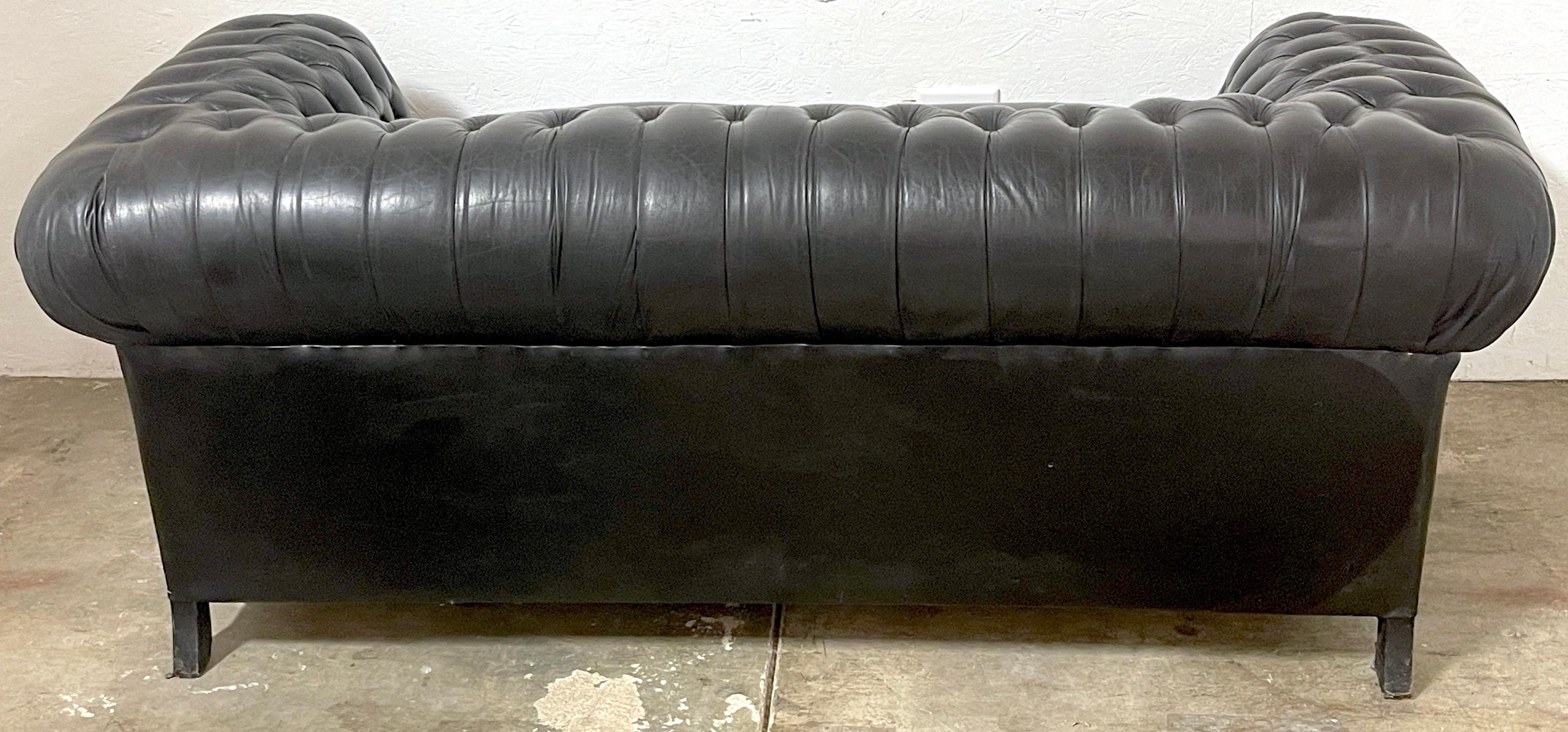 Gorgeous English Black Leather Chesterfield Sofa     4