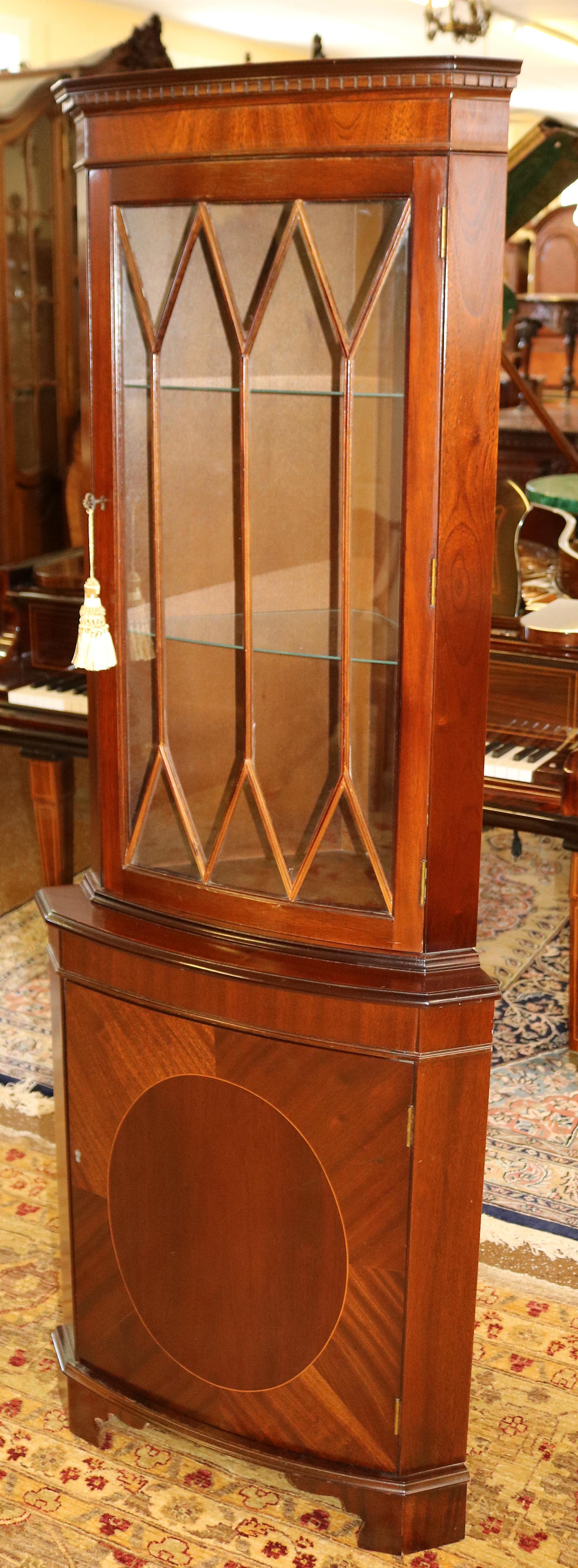 Late 20th Century Gorgeous English Mahogany Inlaid Corner Cabinet