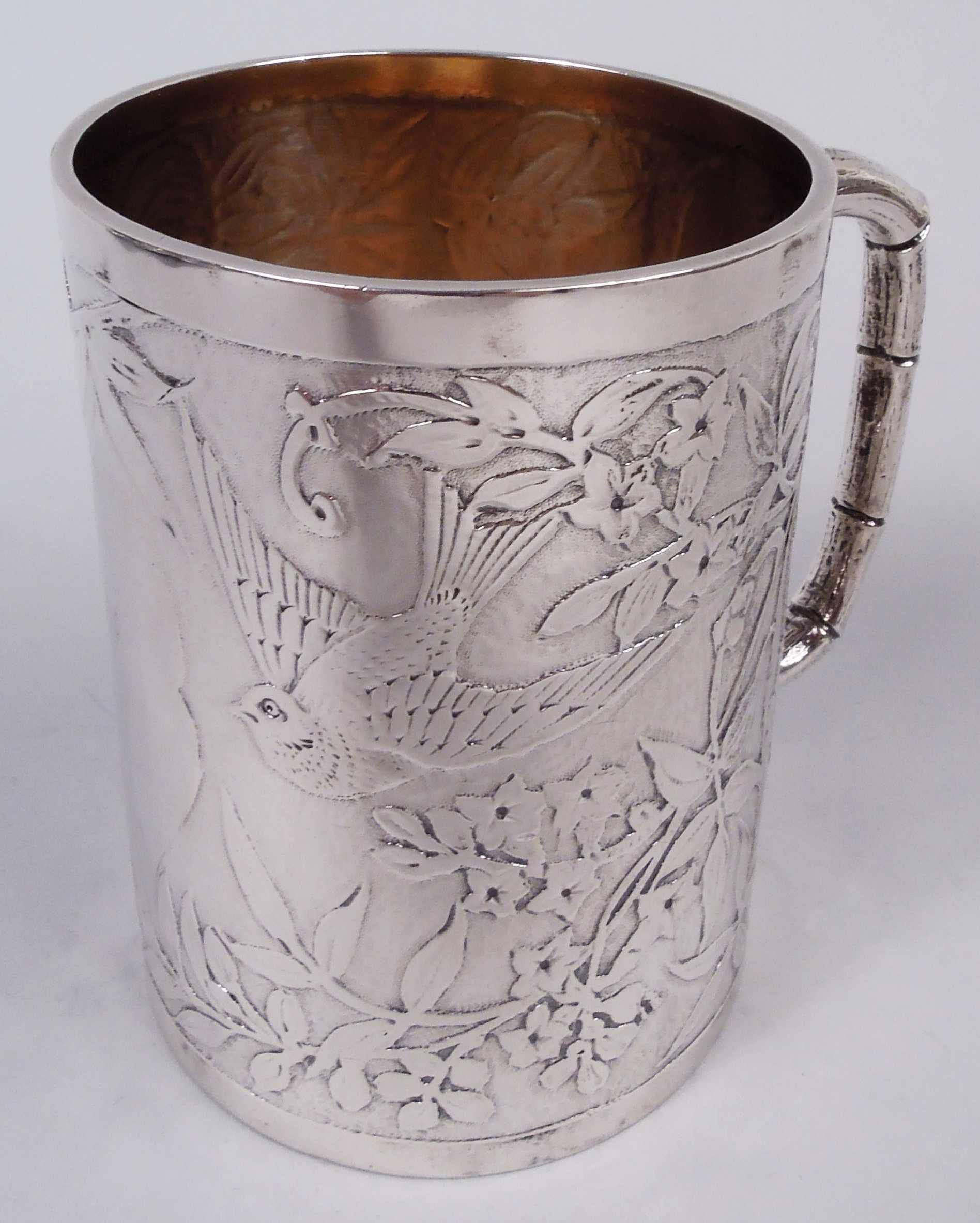Japonisme Gorgeous English Victorian Japonesque Sterling Silver Baby Cup, 1877 For Sale