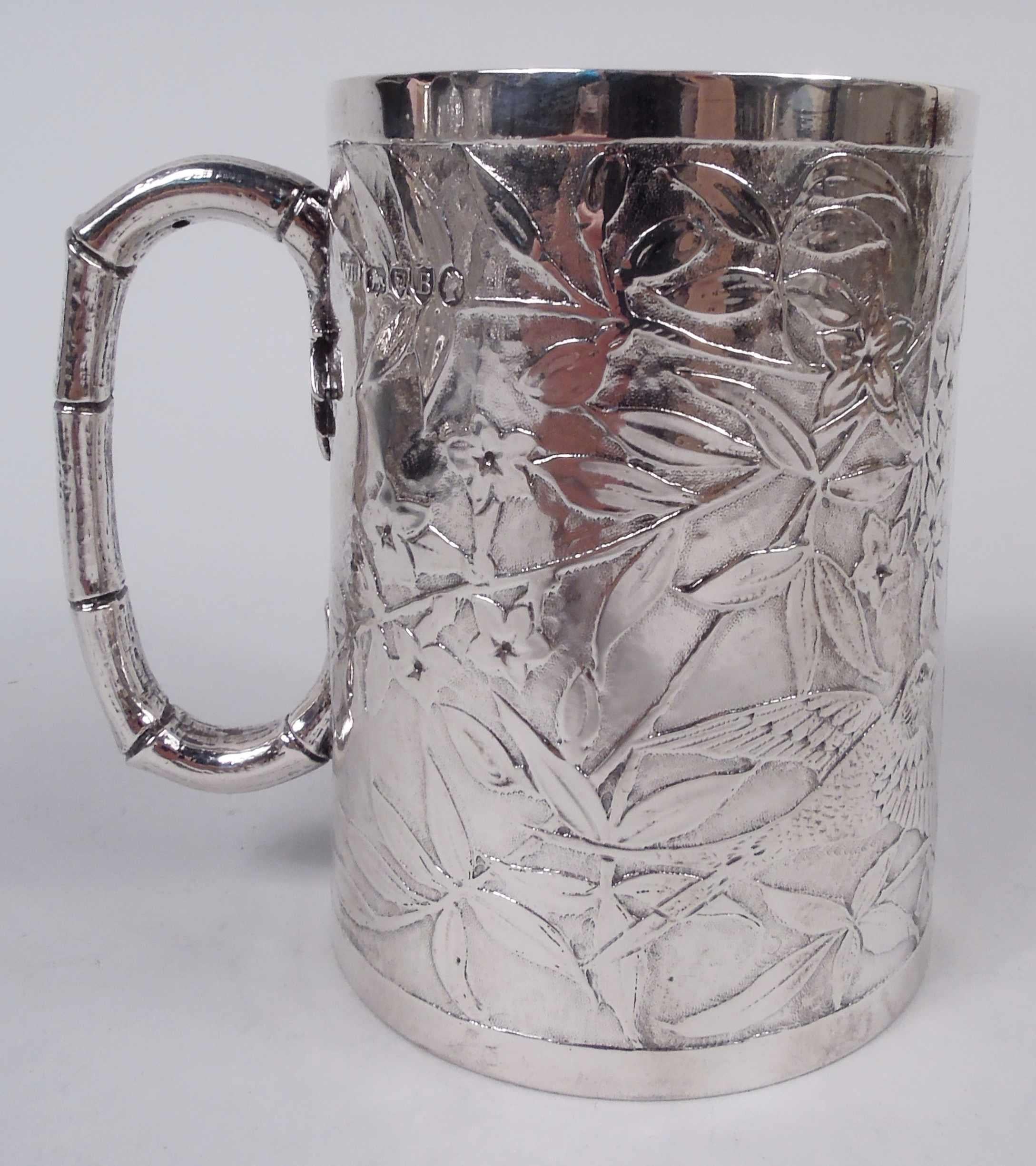 Late 19th Century Gorgeous English Victorian Japonesque Sterling Silver Baby Cup, 1877 For Sale