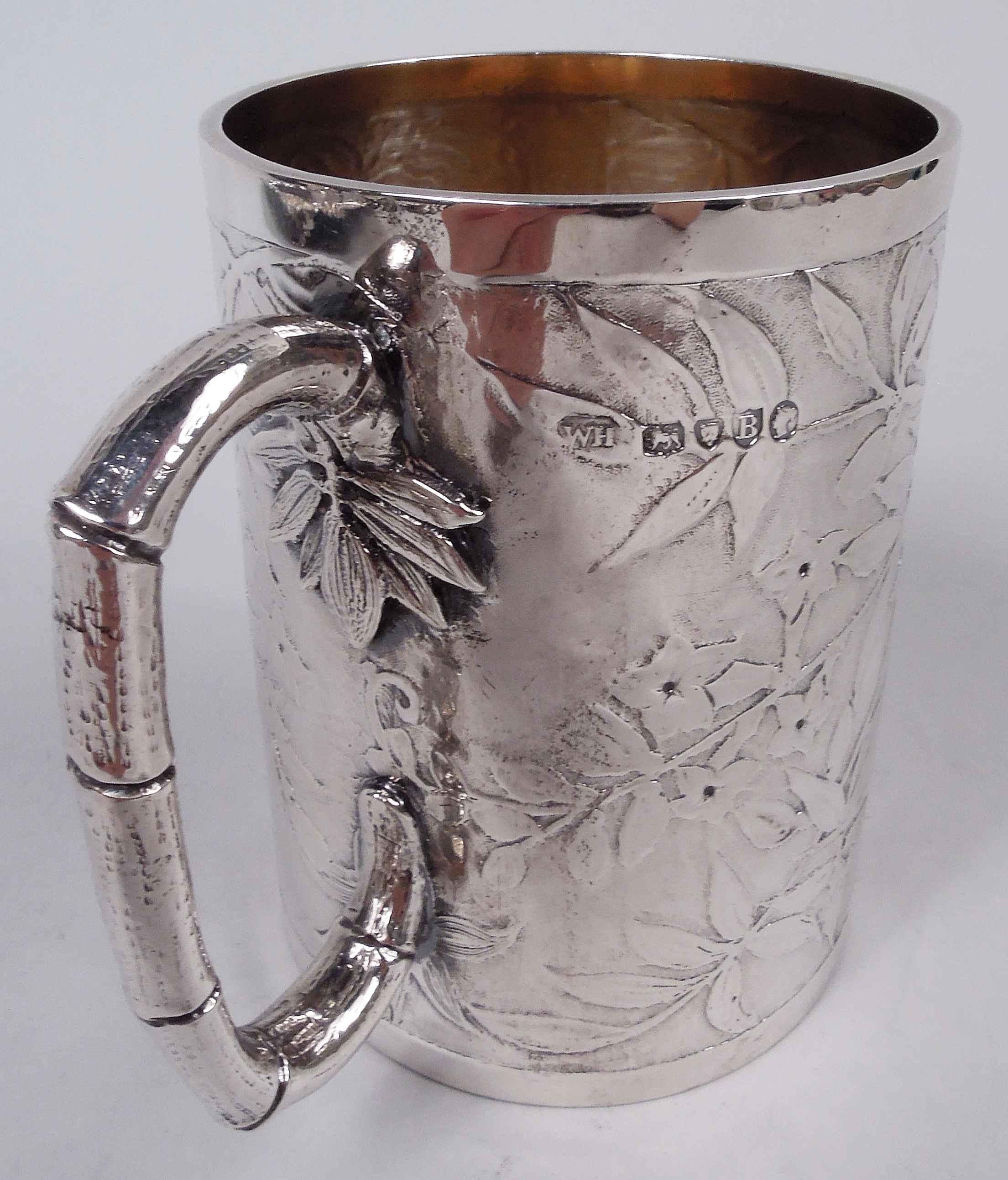 Gorgeous English Victorian Japonesque Sterling Silver Baby Cup, 1877 For Sale 1