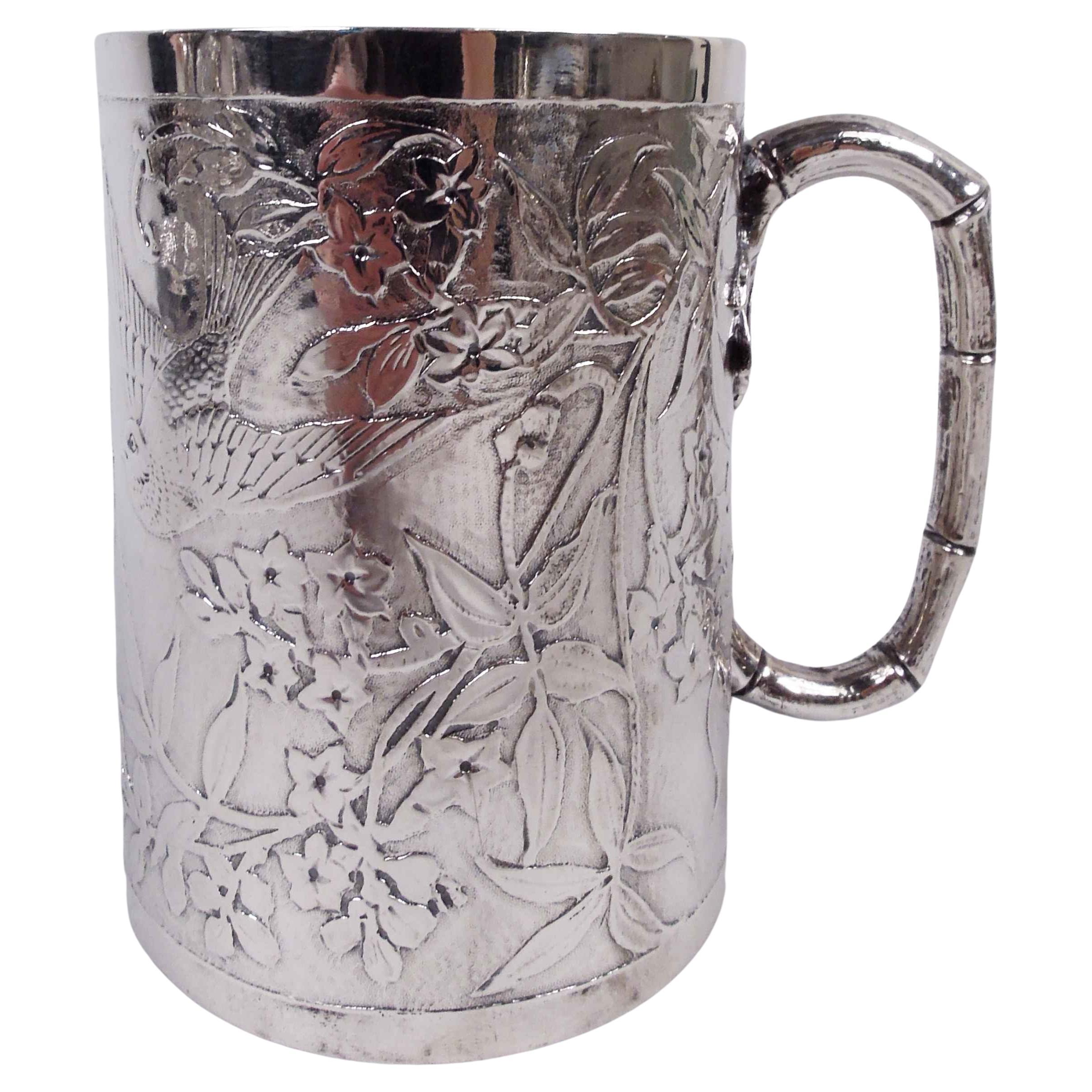 Gorgeous English Victorian Japonesque Sterling Silver Baby Cup, 1877 For Sale