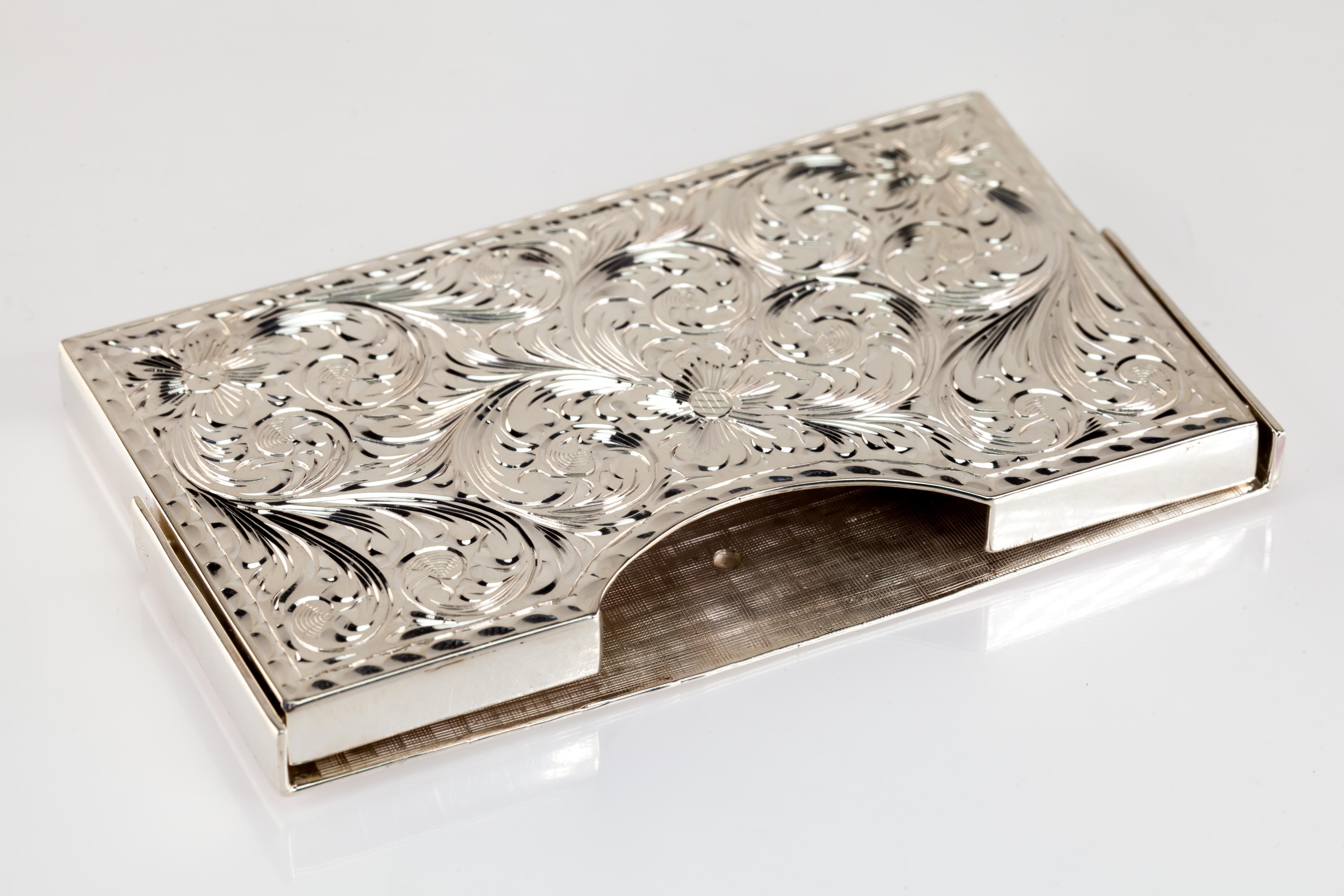 Modern Gorgeous Etched Sterling Silver Great Seal of California Card Holder w/ Filigree For Sale