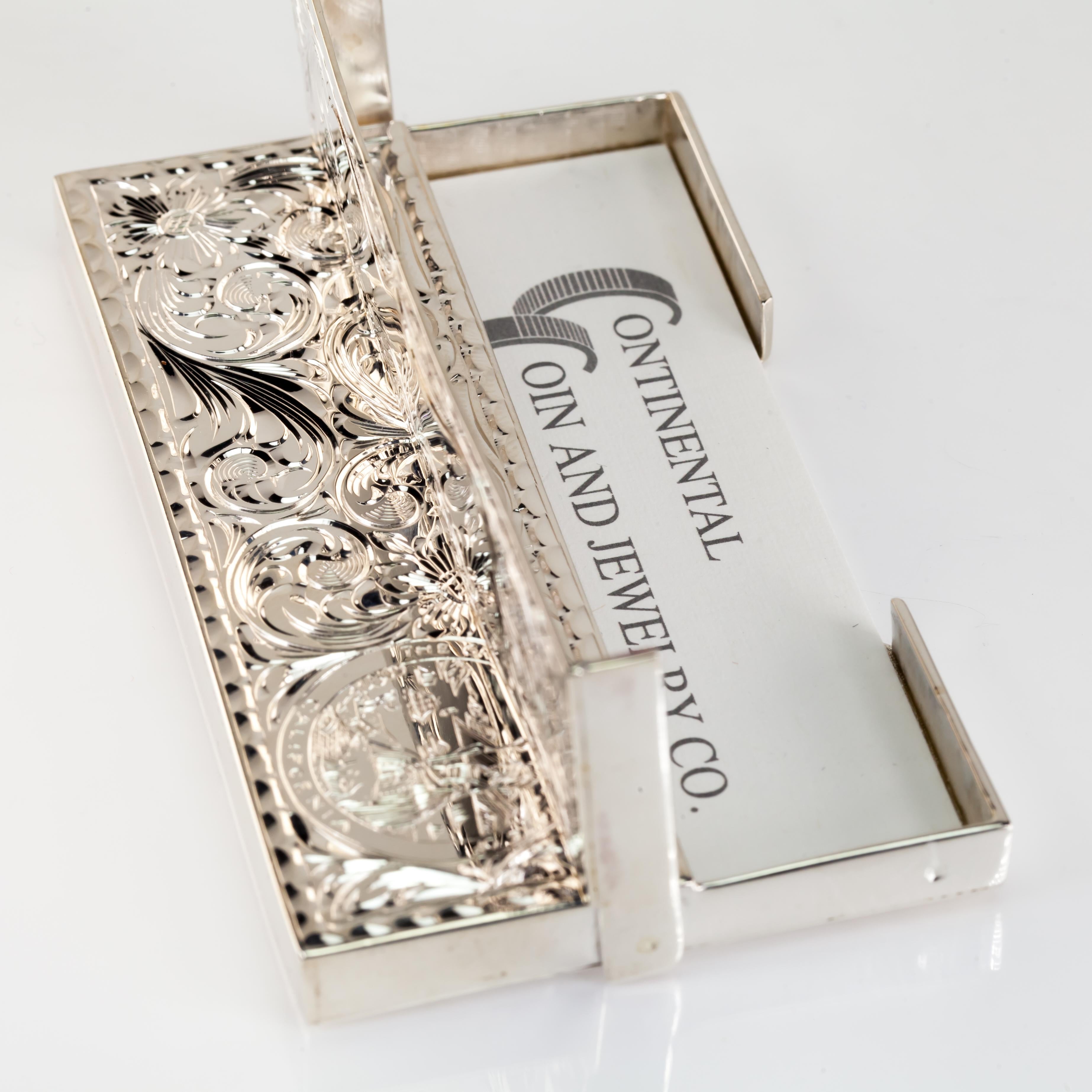 Wunderschöner geätzter Sterlingsilber-Kartenhalter aus Kalifornien mit filigranem Siegel im Zustand „Gut“ im Angebot in Sherman Oaks, CA