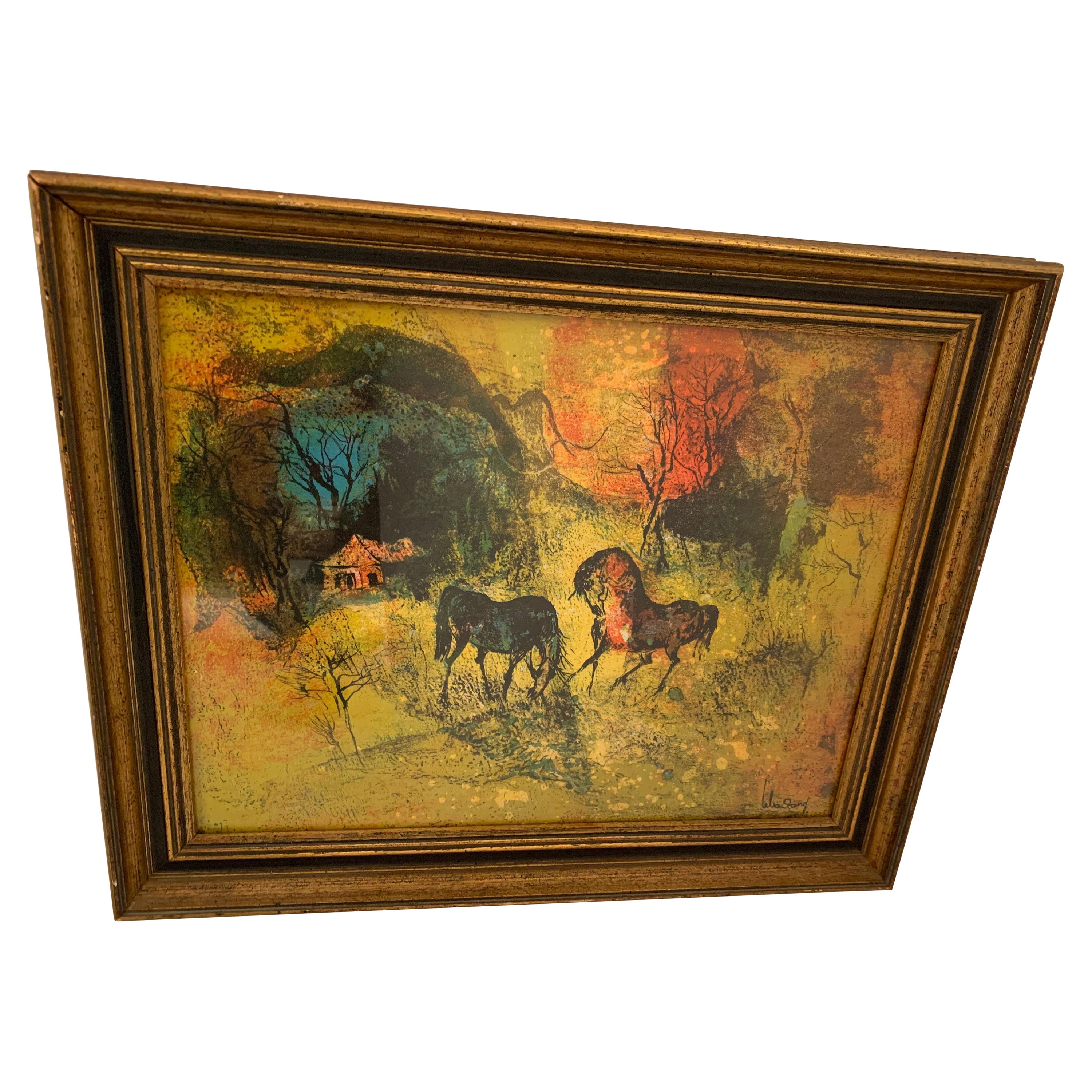 Wunderschöne ätherische originale vietnamesische signierte Lithographie von Lebadang, Original