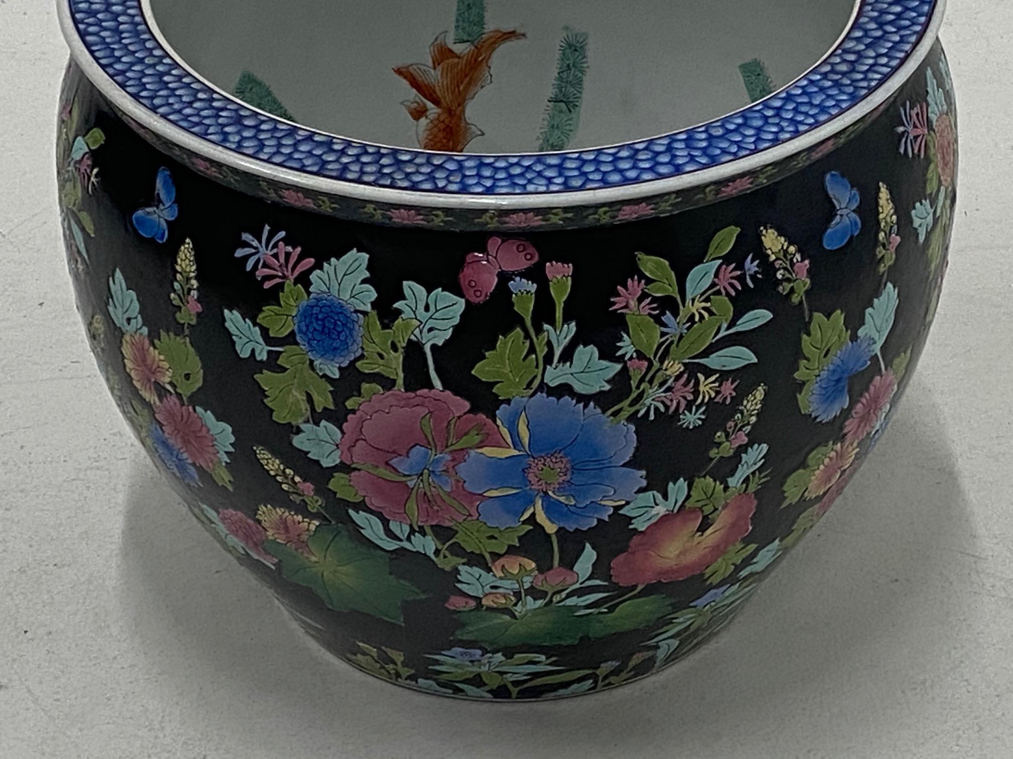 Mid-20th Century Gorgeous Famille Noire Porcelain Fish Bowl