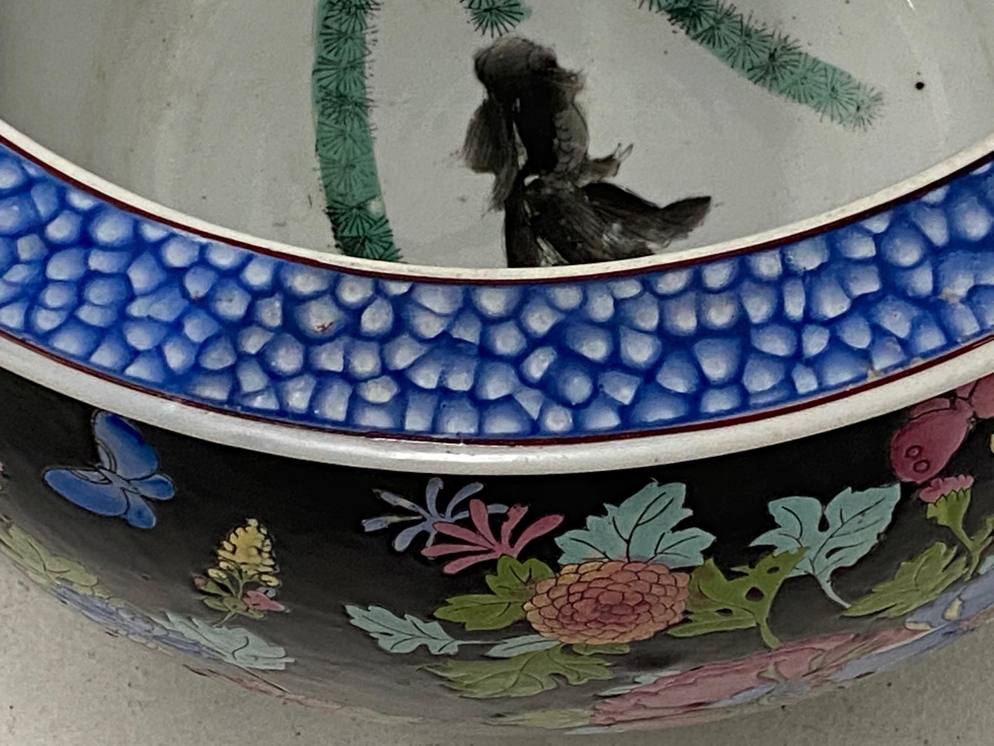Gorgeous Famille Noire Porcelain Fish Bowl 1