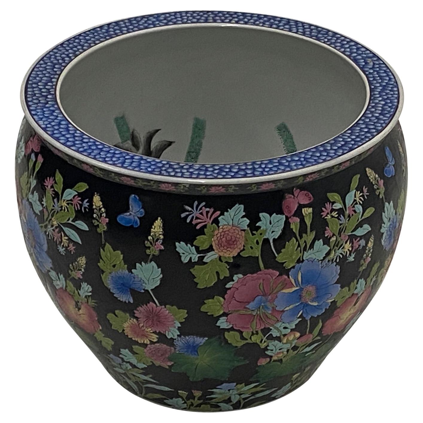 Gorgeous Famille Noire Porcelain Fish Bowl
