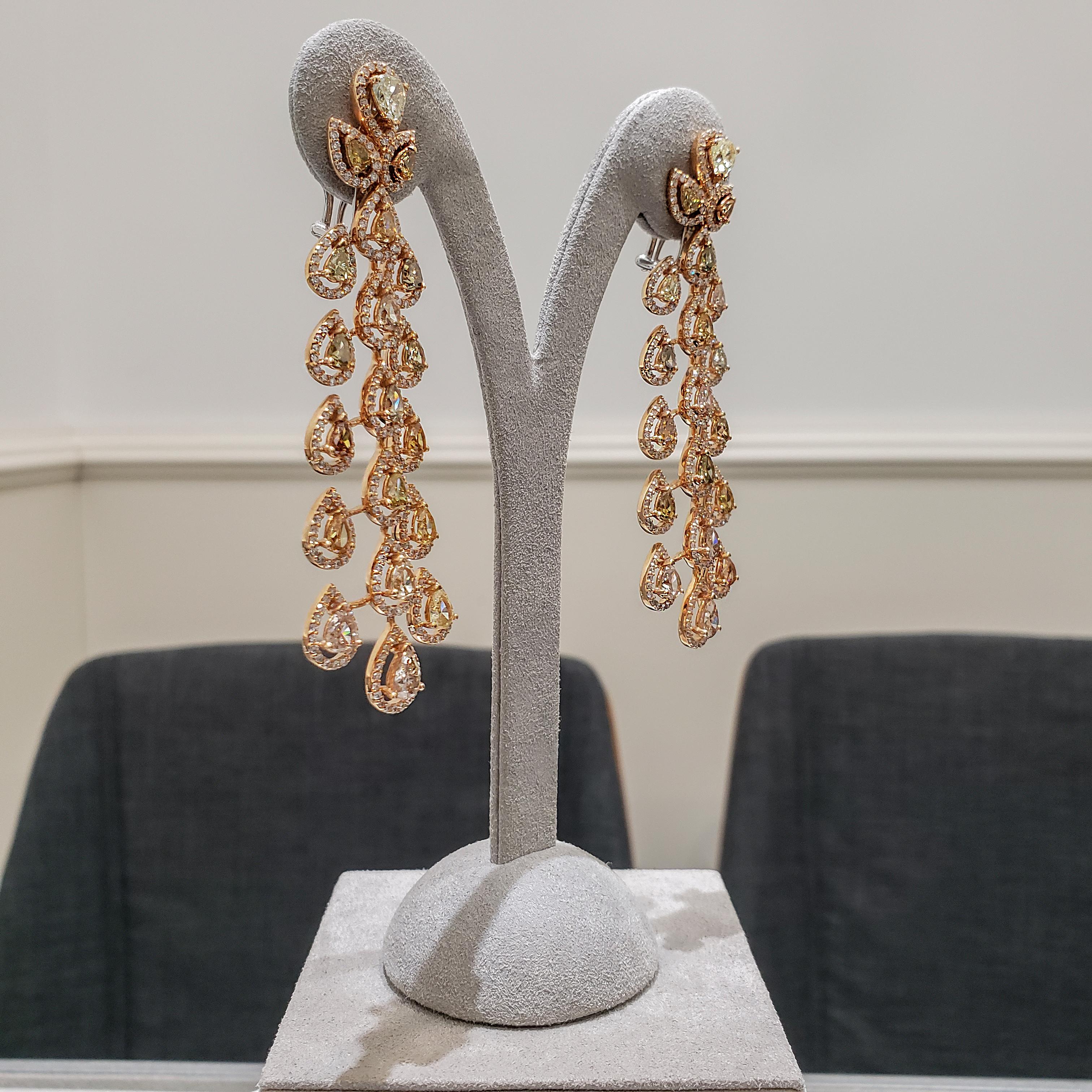 10.45 Carat Total Pear Shape Natural Fancy Color Diamond Chandelier Earrings In New Condition In New York, NY