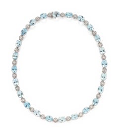 Gorgeous Fancy White Gold 30CT Large Aquamarine Diamond Strand Necklace