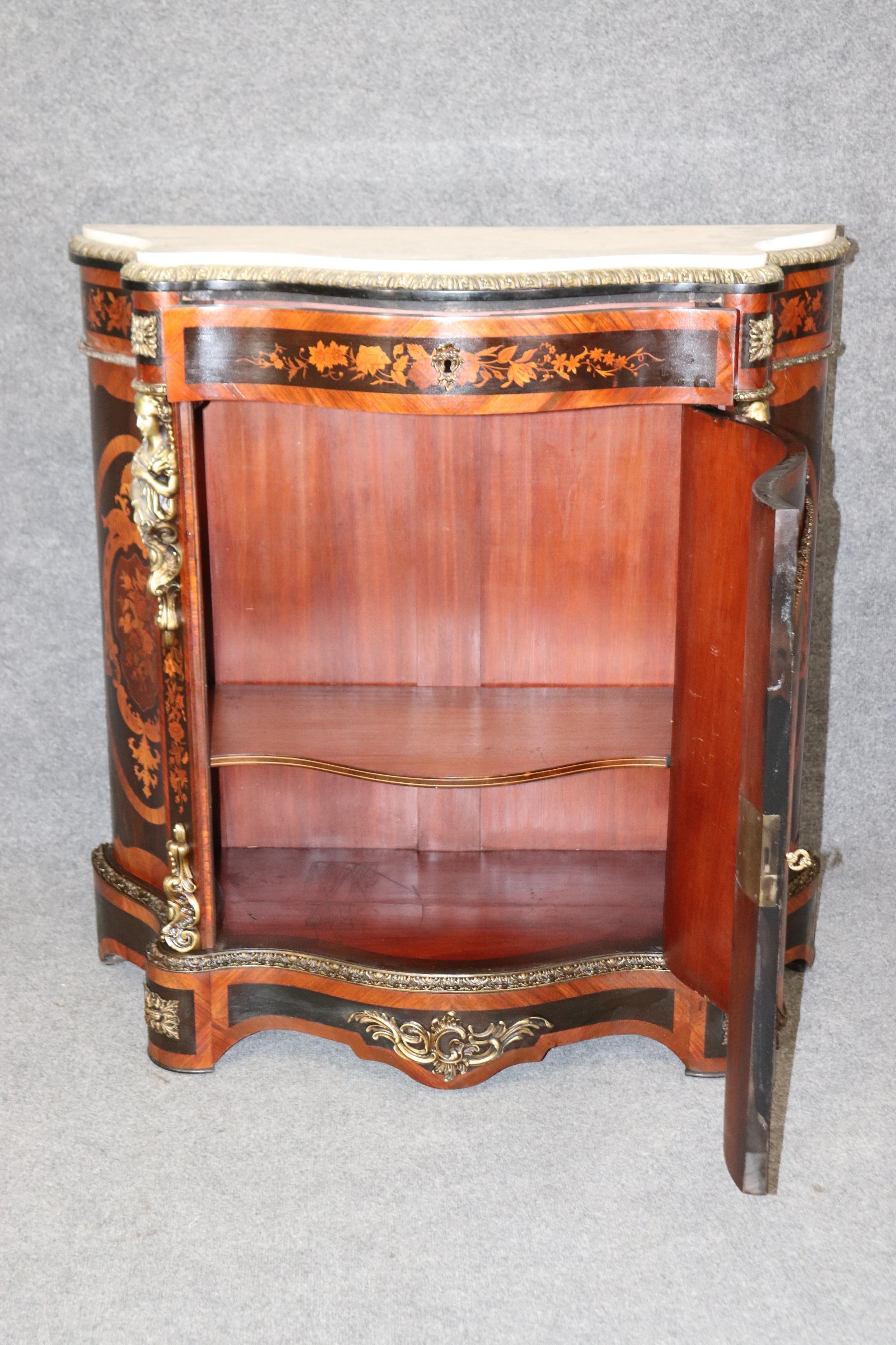 Napoleon III Gorgeous Figural Bronze Mounted Marble Top Napoleonic Inlaid Cabinet Commode  For Sale