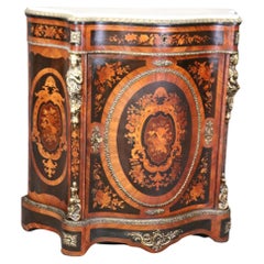 Gorgeous Figural Bronze Mounted Marble Top Napoleonic Inlaid Cabinet Commode 