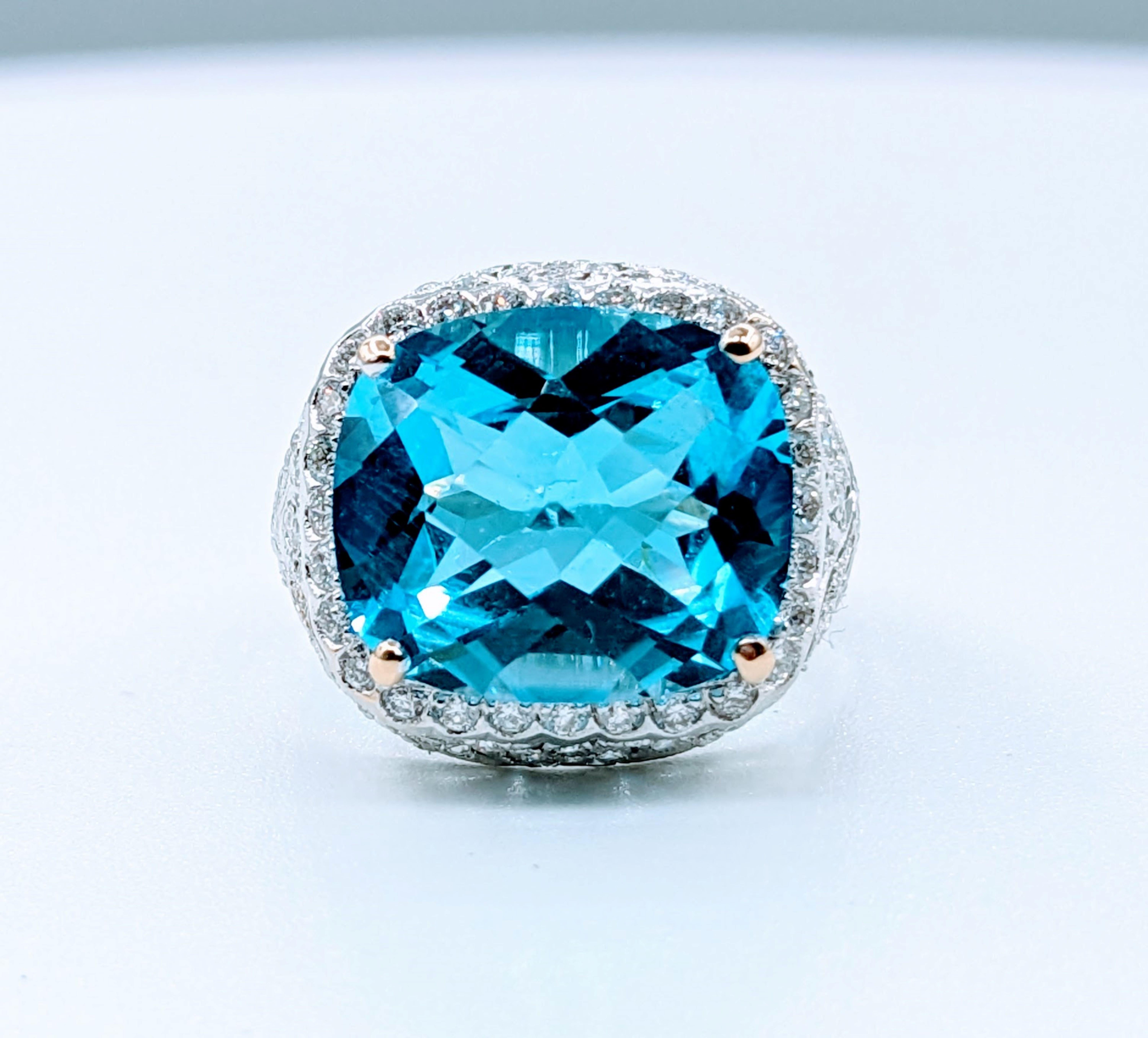 Gorgeous Filigree Diamond & Blue Topaz Ring For Sale 2