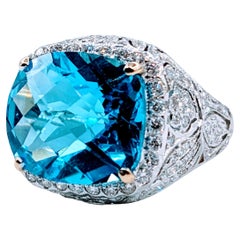 Gorgeous Filigree Diamond & Blue Topaz Ring