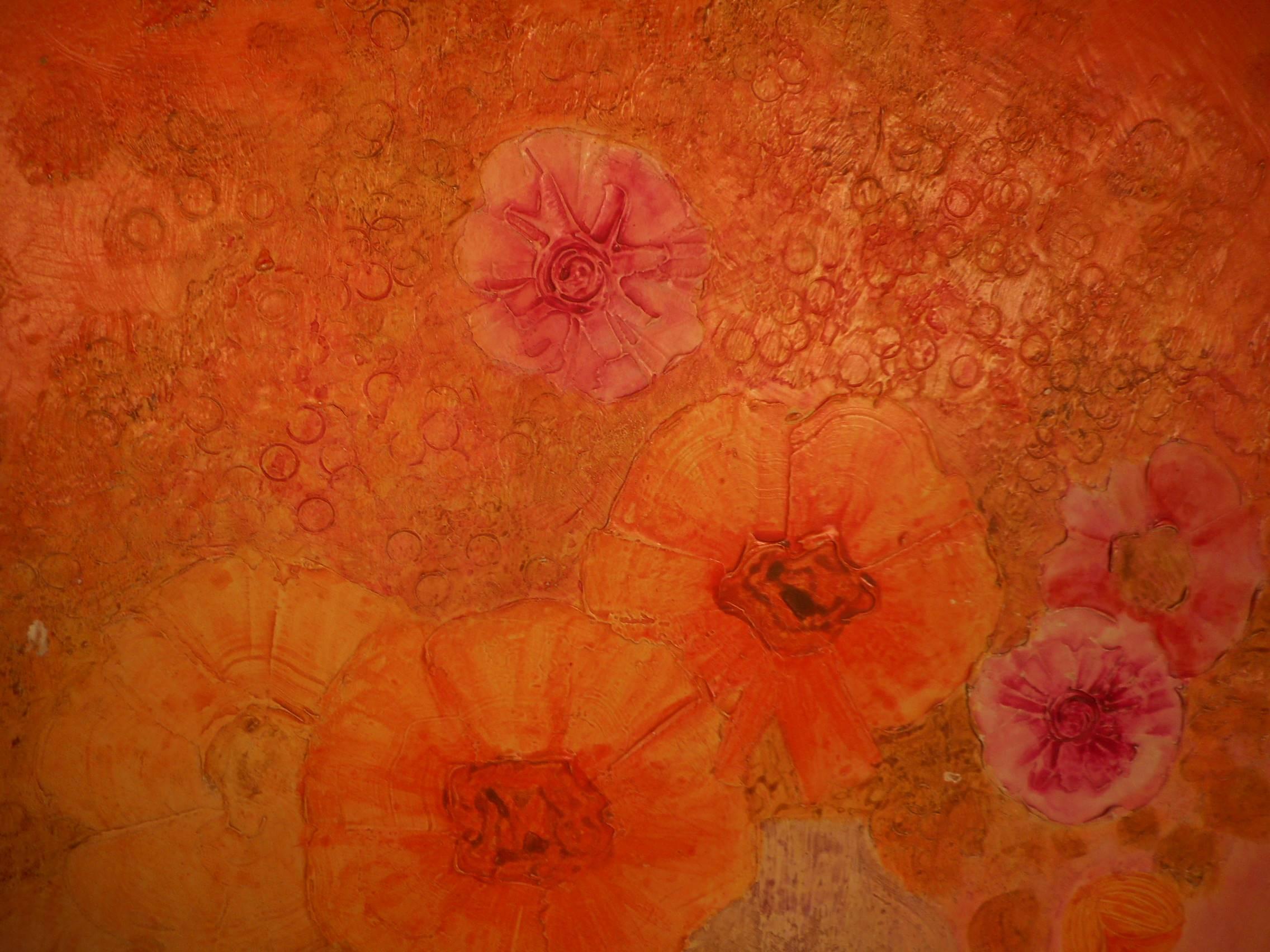 Mid-Century Modern Superbe peinture à l'huile abstraite à motifs floraux signée par l'artiste en vente