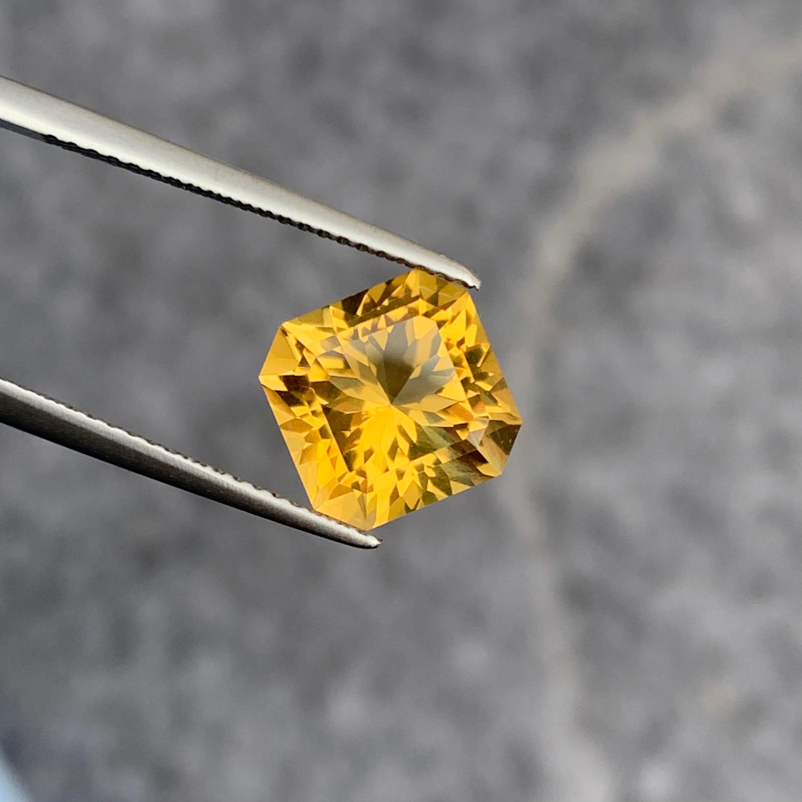 Square Cut Gorgeous Flower Cut Faceted Yellow Citrine 3.80 Carat From Brazil For Sale