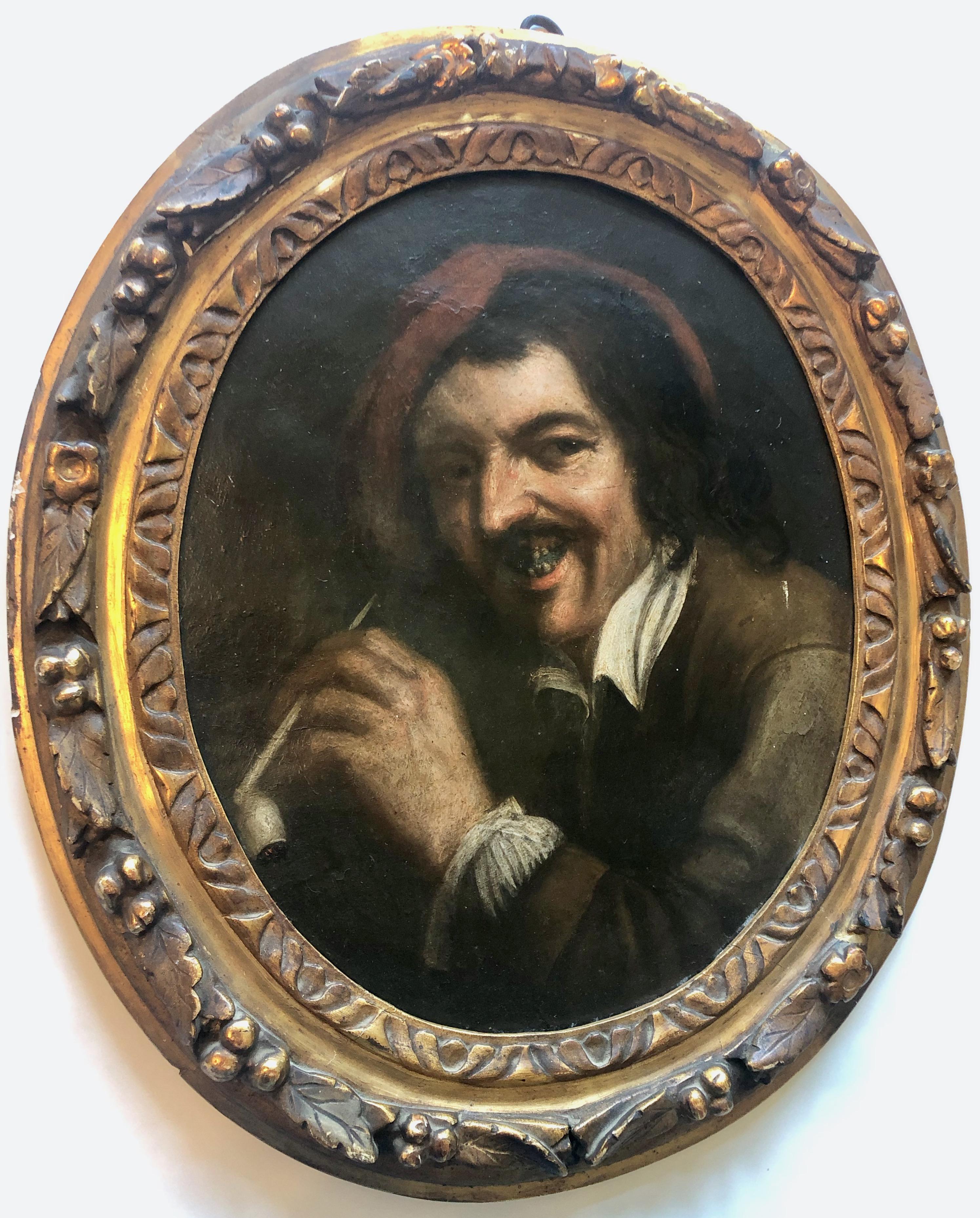 Gorgeous Framed 1700s Flemish Painting Oil on Canvas Representing a Pipe Smoker In Fair Condition For Sale In Petaluma, CA
