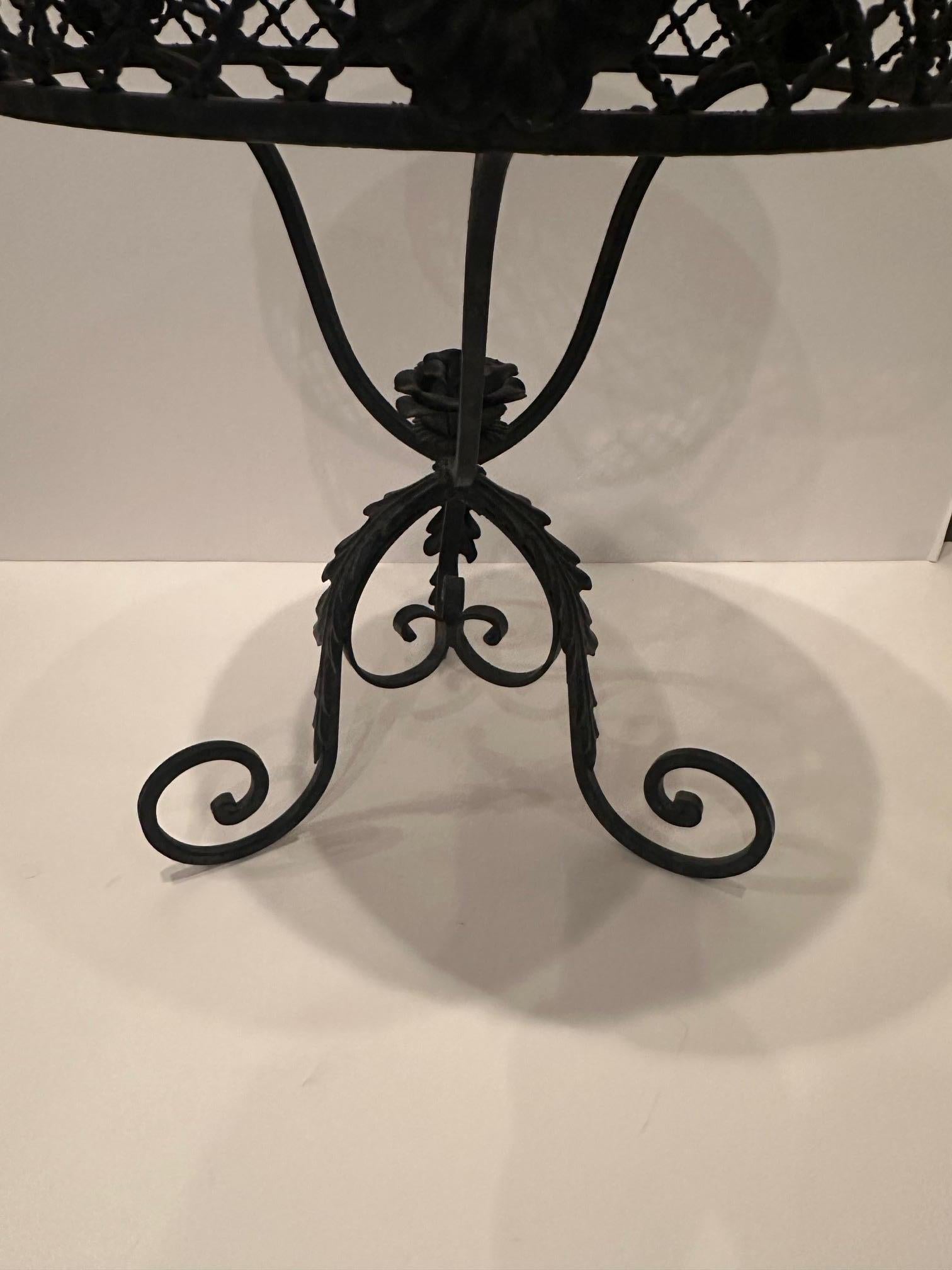 Gorgeous French Antique Ornate Hand Wrought Iron Side Table with Marble Top 4
