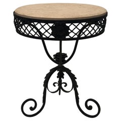 Gorgeous French Vintage Ornate Hand Wrought Iron Side Table with Marble Top