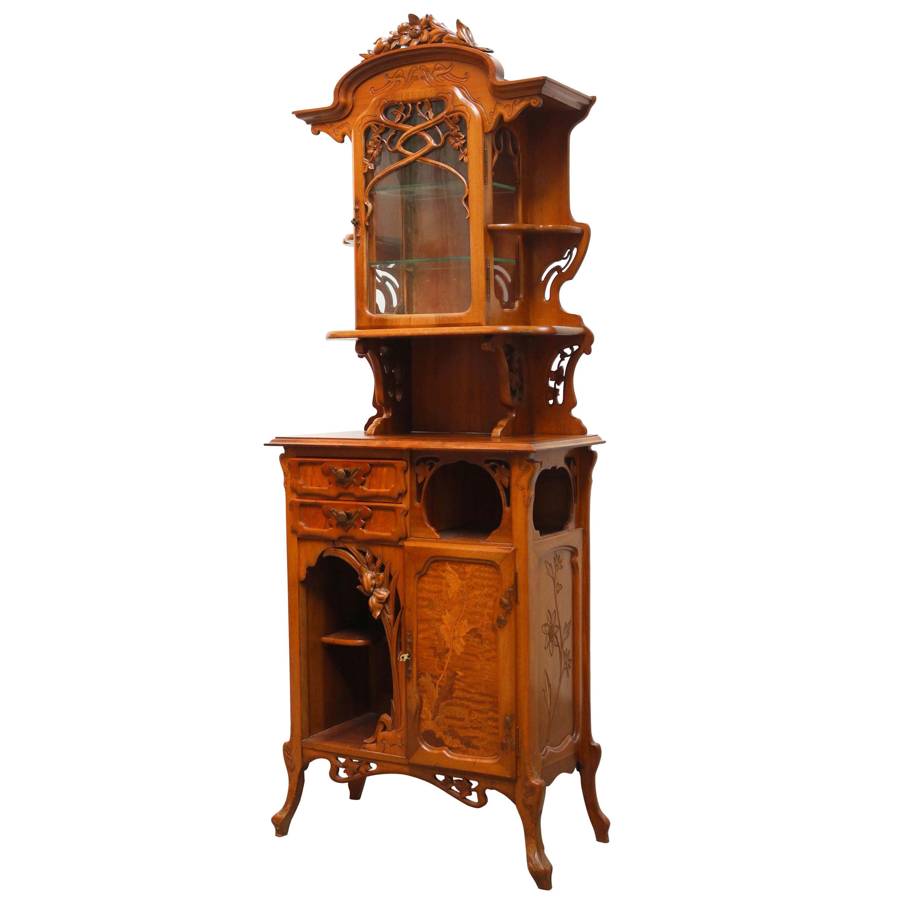 Gorgeous French Art Nouveau Cabinet / Display Cabinet with Marquetry, 1890