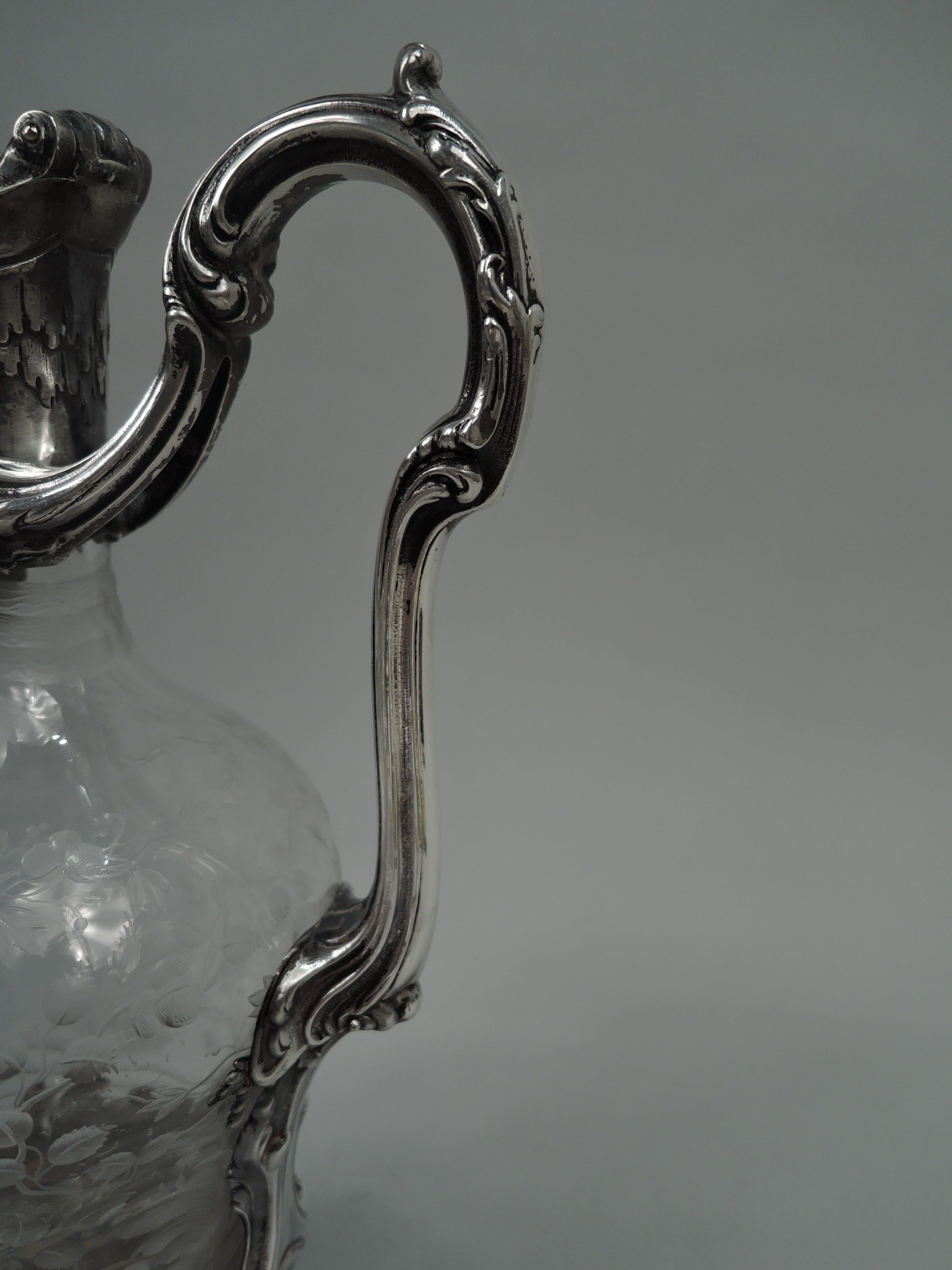 Gorgeous French Belle Epoque Rococo Silver & Crystal Decanter In Good Condition For Sale In New York, NY