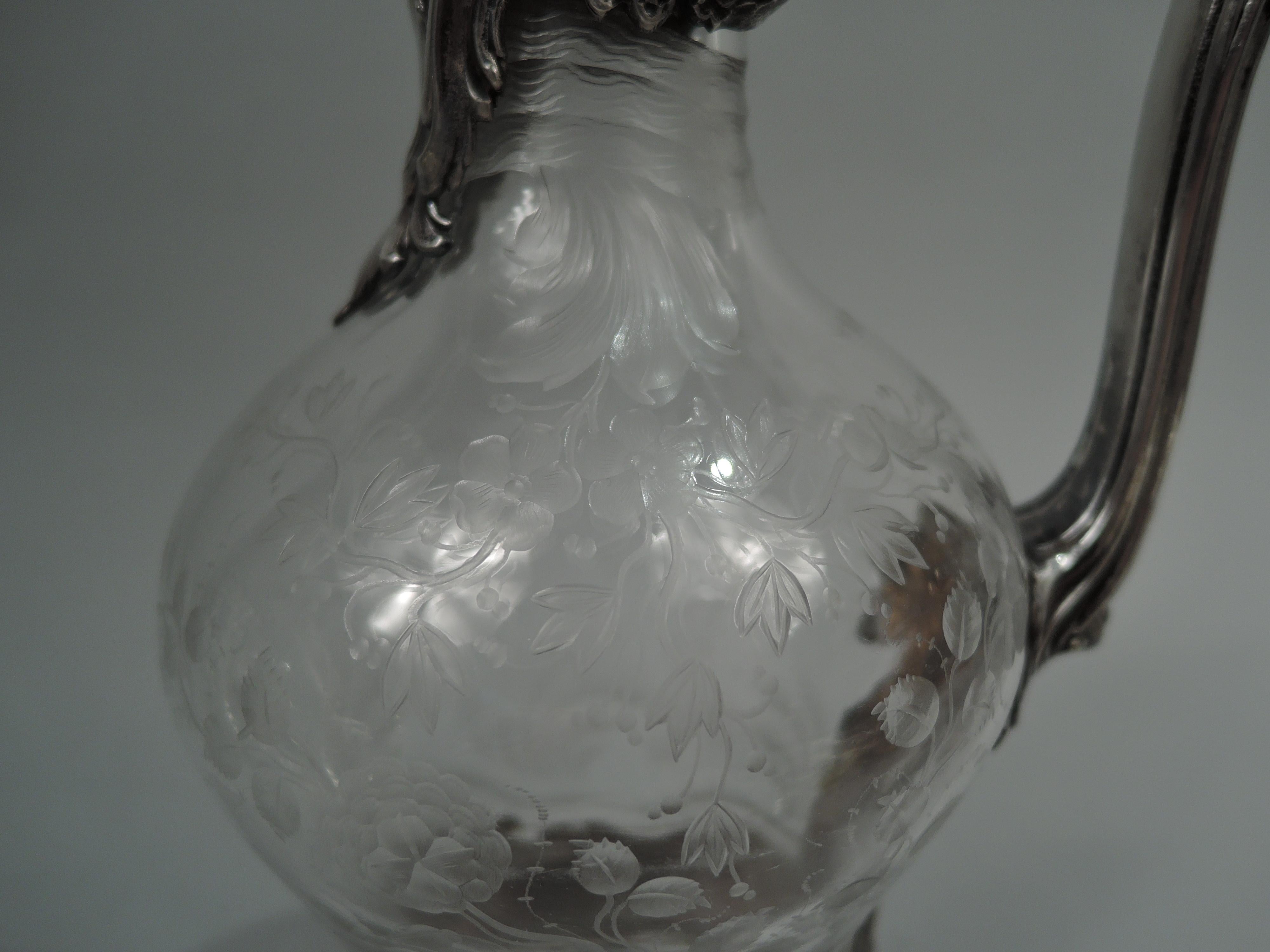 20th Century Gorgeous French Belle Epoque Rococo Silver & Crystal Decanter For Sale