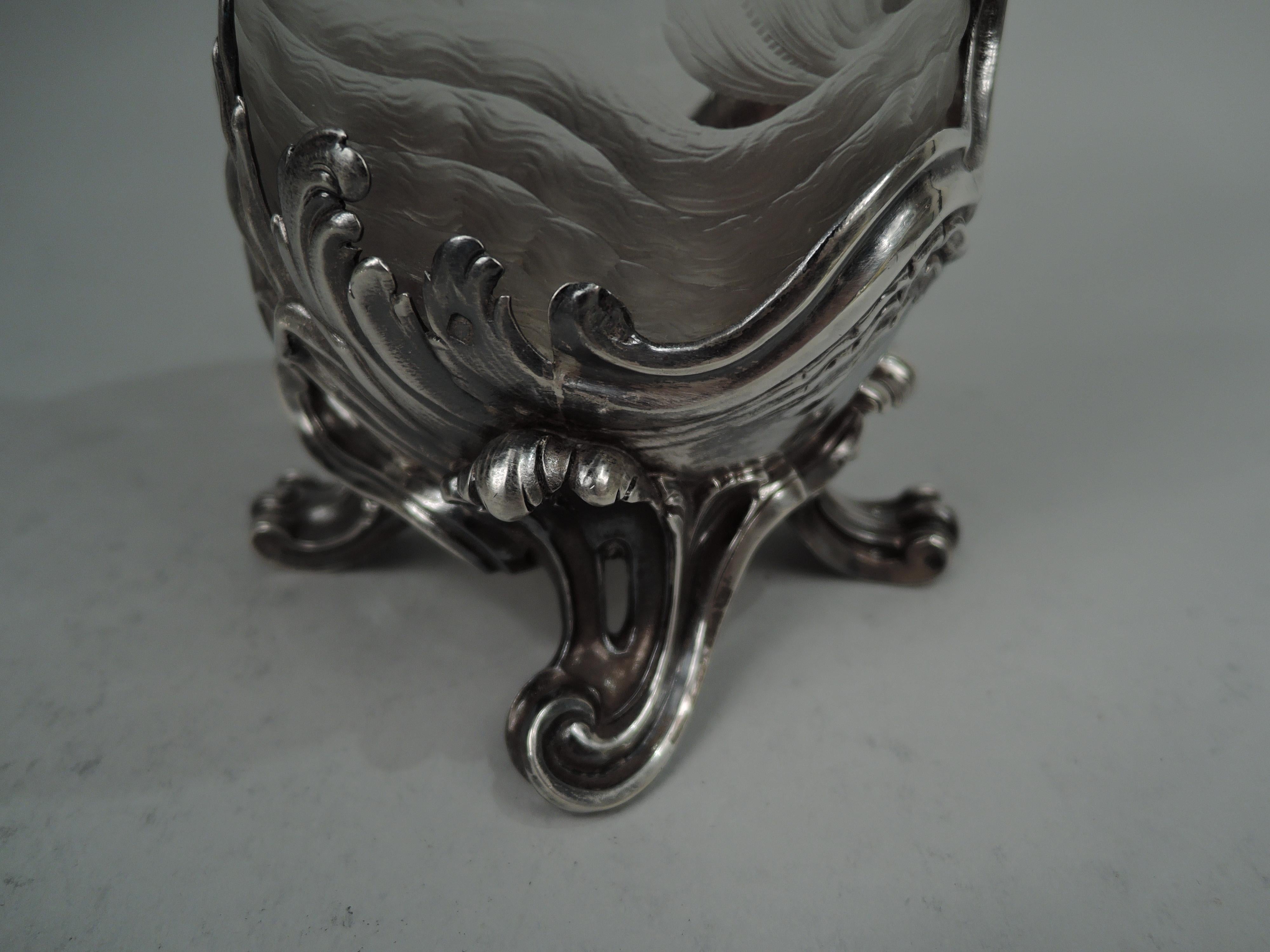 Gorgeous French Belle Epoque Rococo Silver & Crystal Decanter For Sale 2