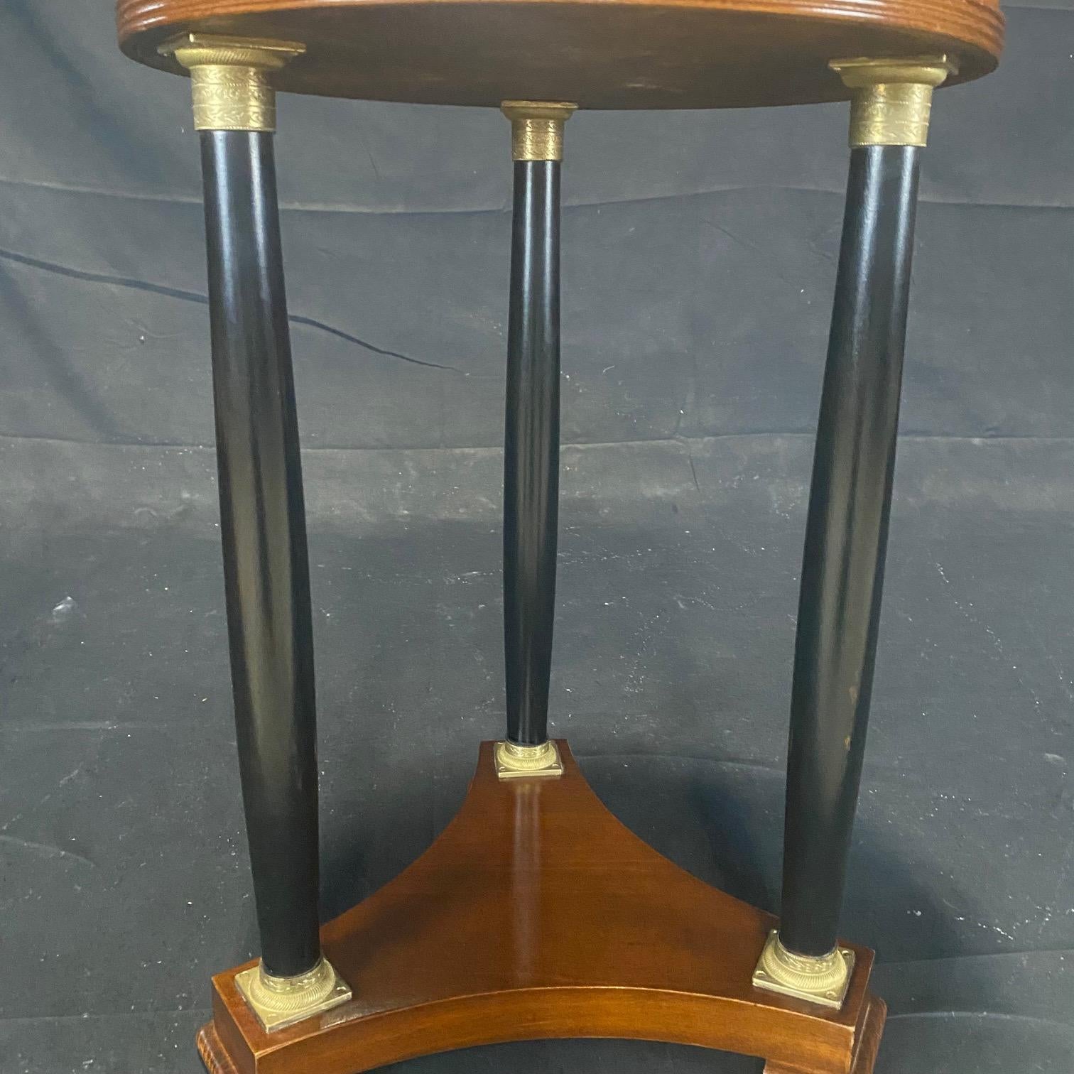 Gorgeous French Empire Style Round Side Table with Bronze Mounted Ebony Columns For Sale 1