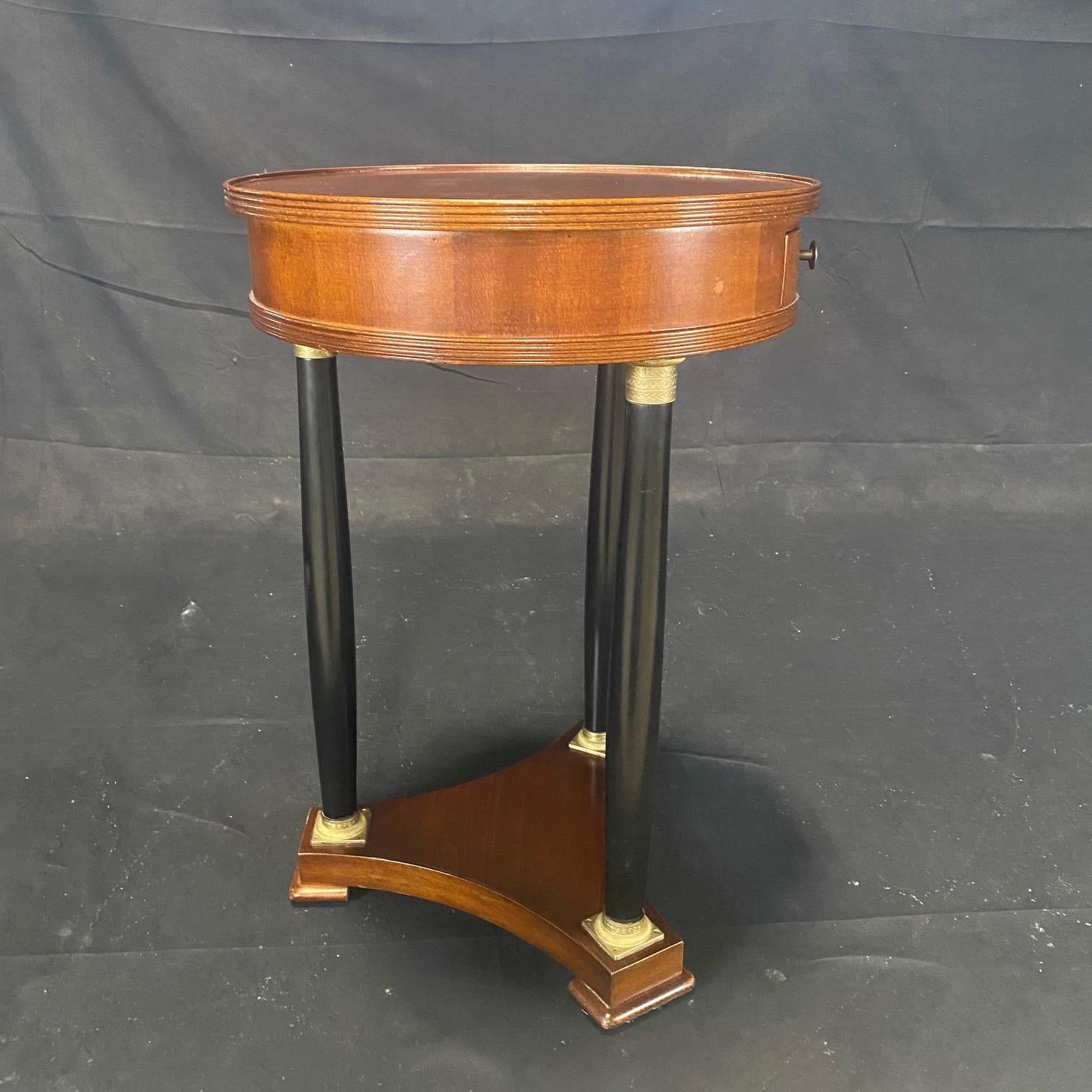 Gorgeous French Empire Style Round Side Table with Bronze Mounted Ebony Columns For Sale 3