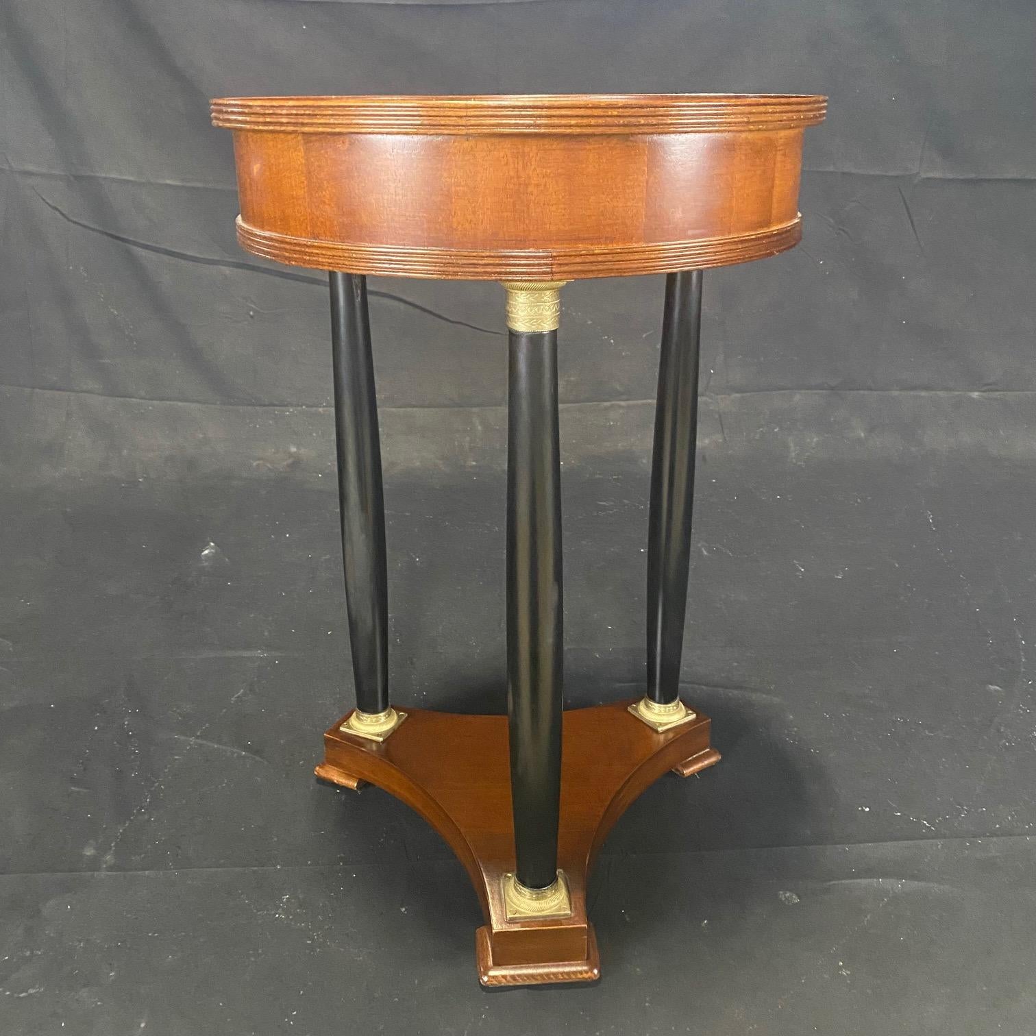 Gorgeous French Empire Style Round Side Table with Bronze Mounted Ebony Columns For Sale 4