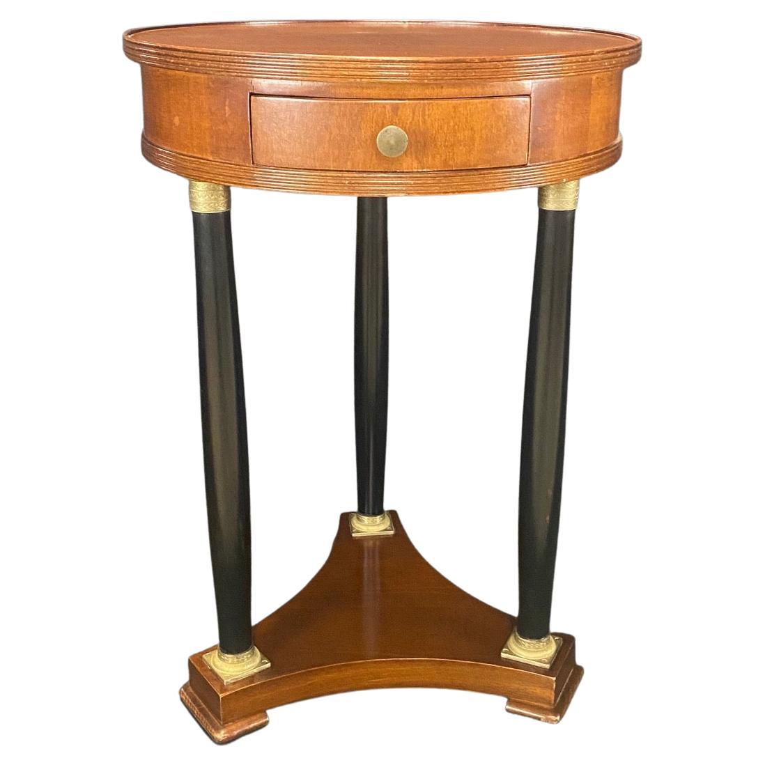 Gorgeous French Empire Style Round Side Table with Bronze Mounted Ebony Columns For Sale