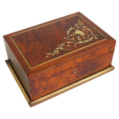 Gorgeous French Jewelry Box Napoleon III 19th Century Burl Wood Brass Inlaid Gorgeous French Jewelry Box Napoleon III 19th Century Burl Wood Brass Inlaid