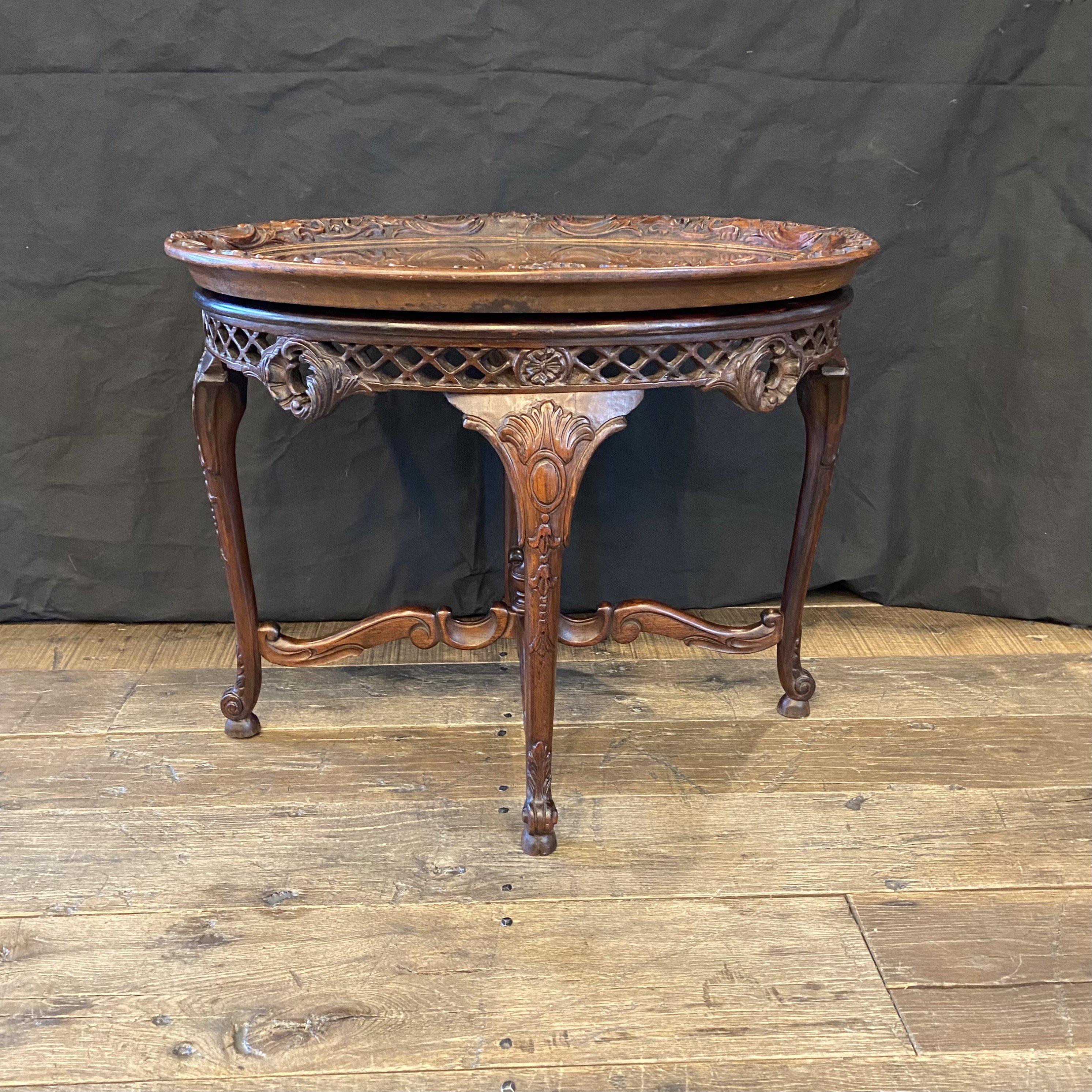Gorgeous French Louis XV Carved Antique Walnut Side Table or Coffee Table 10