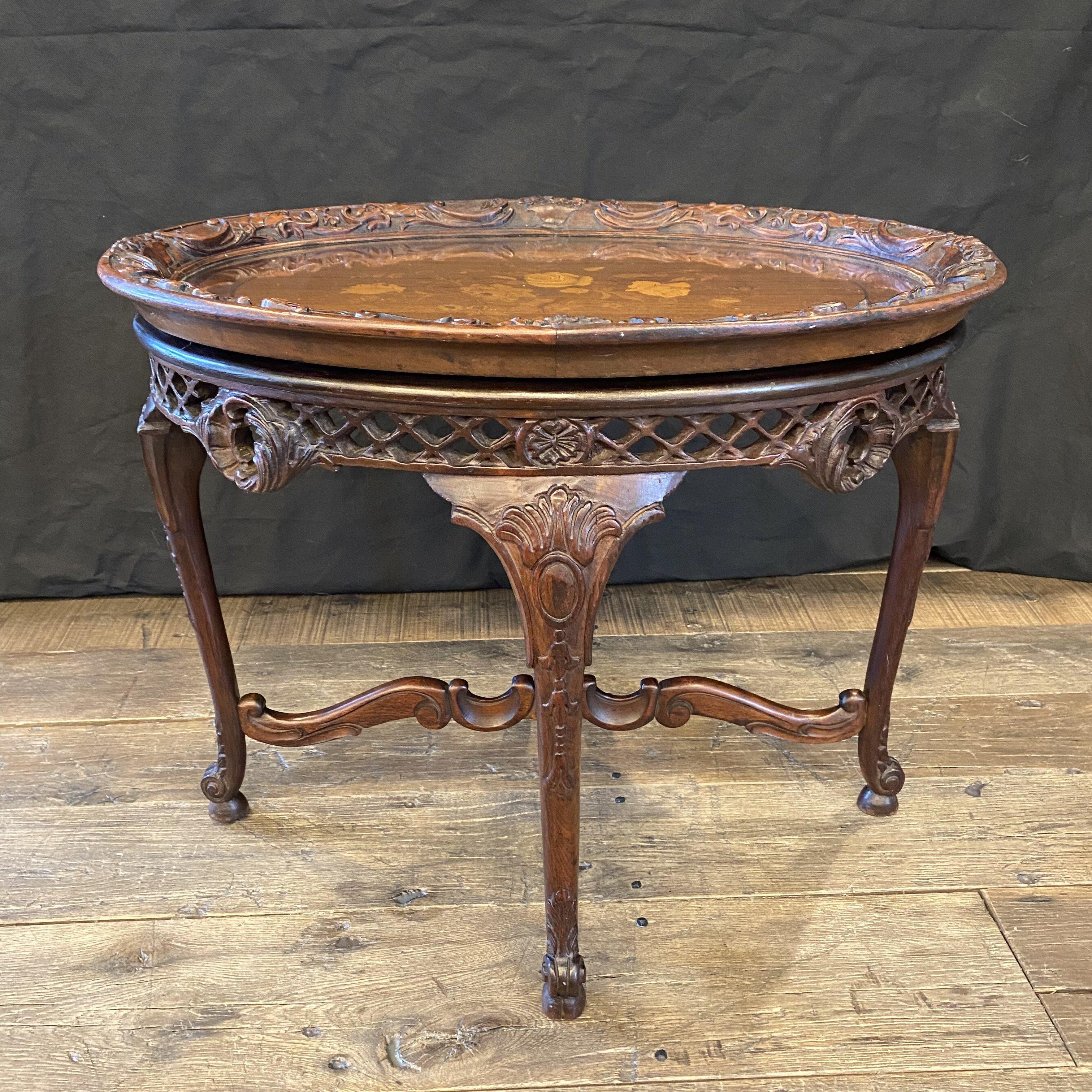 20th Century Gorgeous French Louis XV Carved Antique Walnut Side Table or Coffee Table