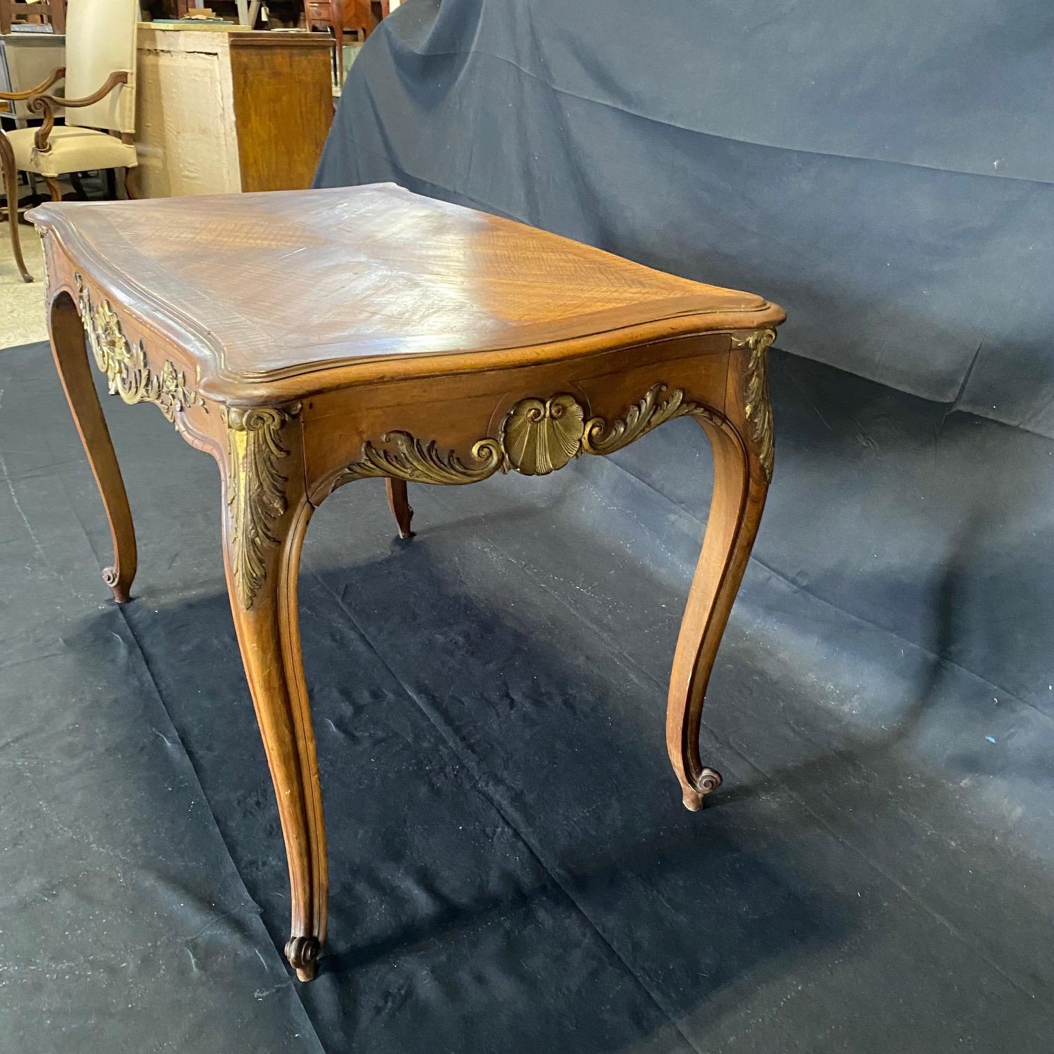  Gorgeous French Louis XV Carved Walnut Side Table or Desk with Gold Gilt For Sale 8