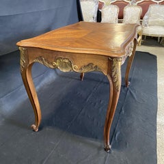 Gorgeous French Louis XV Carved Walnut Side Table or Desk with Gold Gilt
