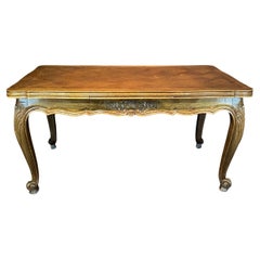 Preciosa Mesa de Comedor Francesa Luis XV de Parquet de Roble con Dos Hojas Extensibles