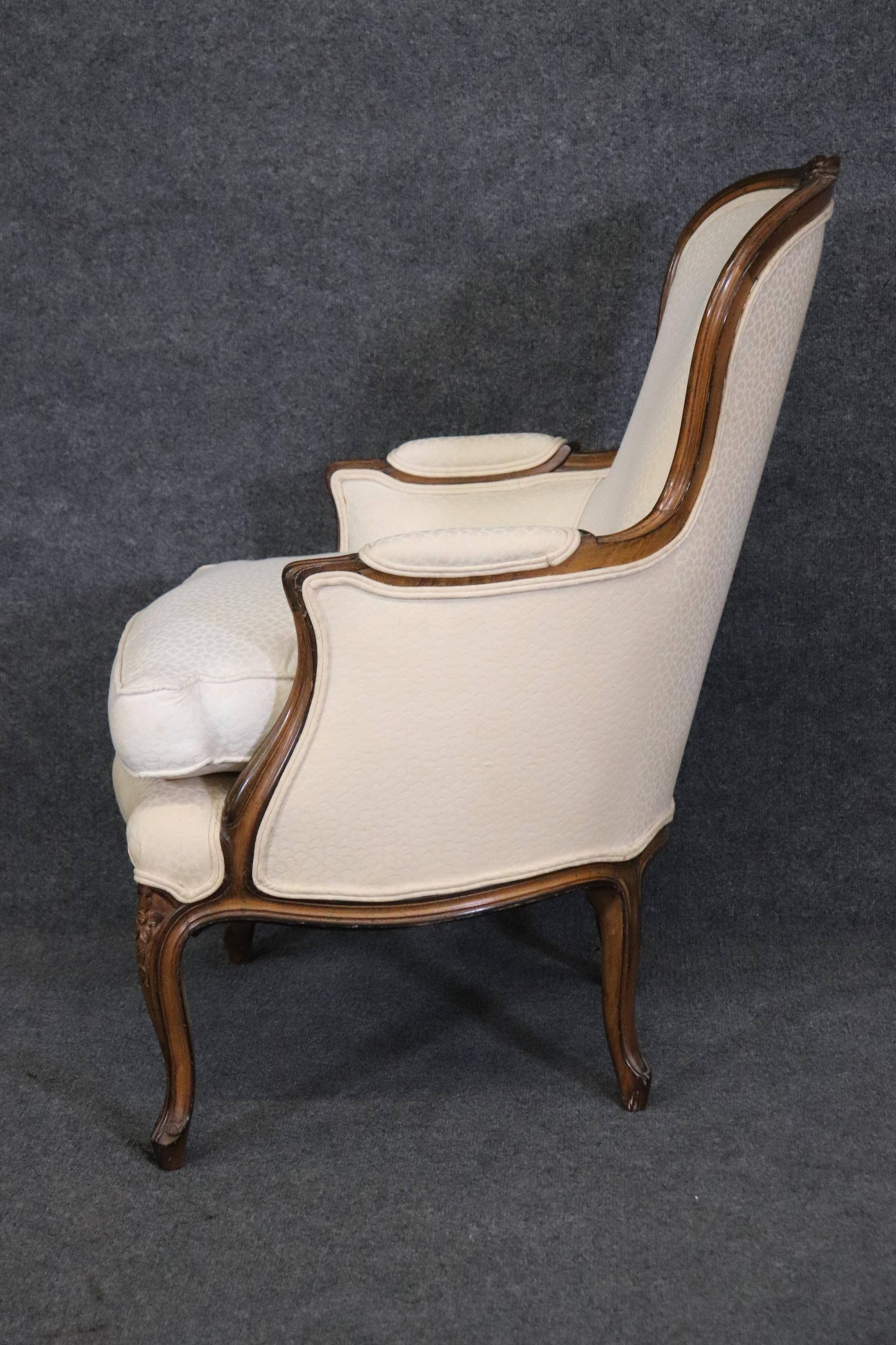 Late 20th Century Gorgeous French Louis XV Style Walnut Bergere Chair with Matching Ottoman 