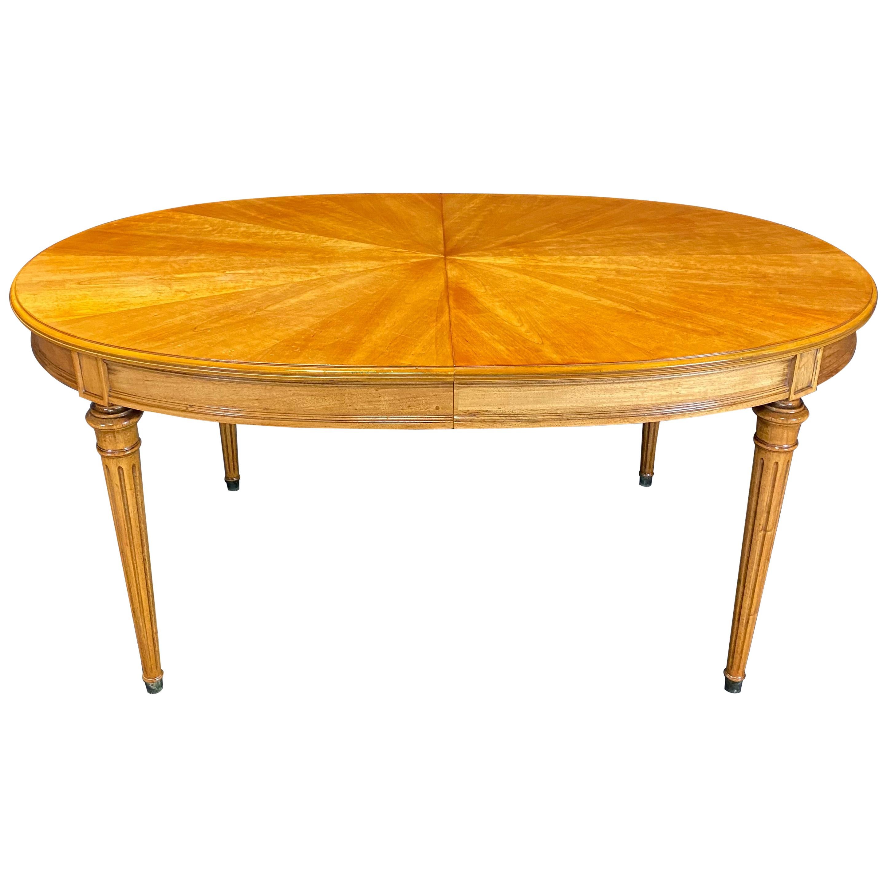 Gorgeous French Louis XVI Style Dining Table with Sunburst Top and Leaves