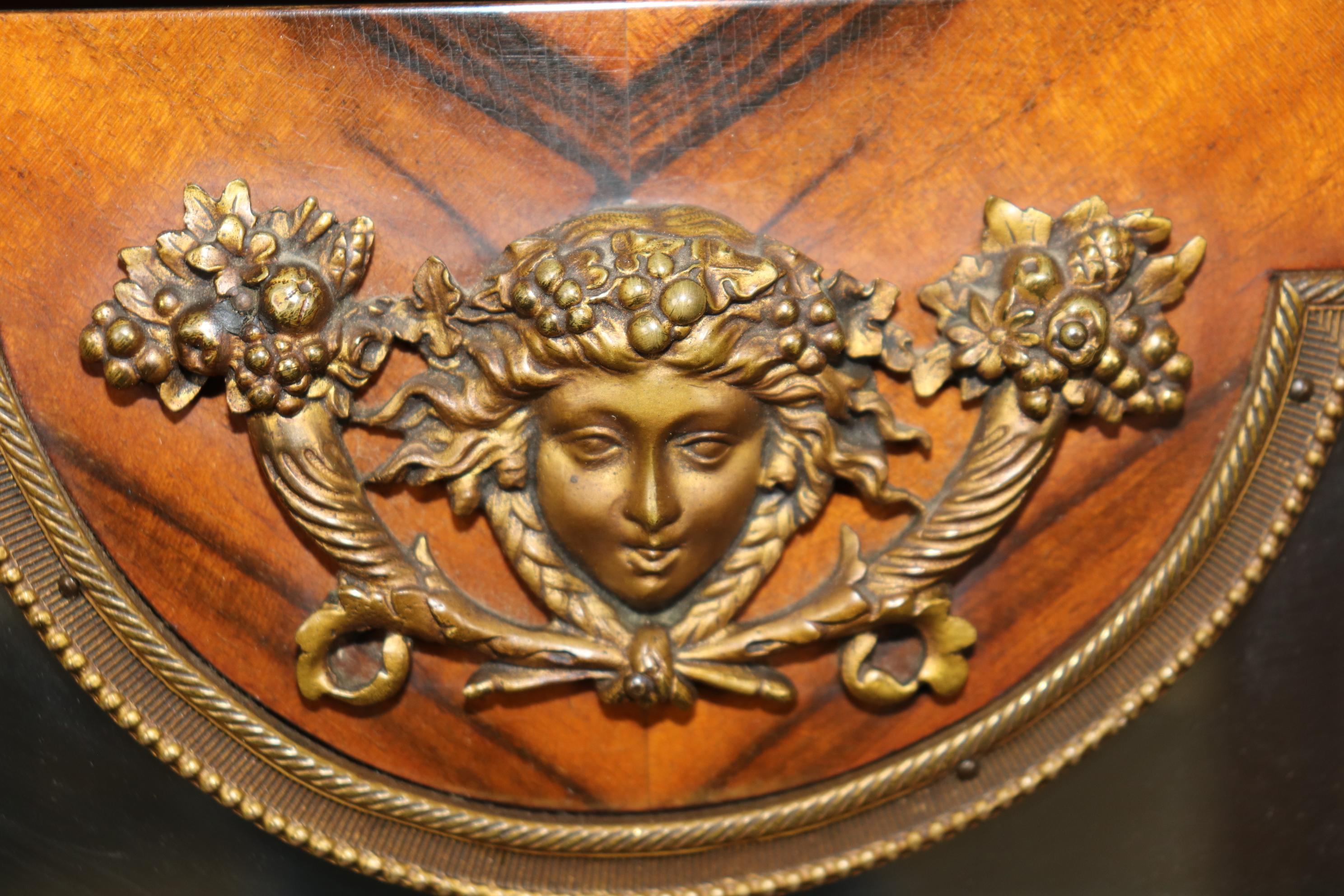 Louis XVI Gorgeous French Marble Top Gilt Bronze Satyr and Cherubs Figural Walnut Vitrine  For Sale