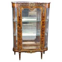 Used Gorgeous French Marble Top Gilt Bronze Satyr and Cherubs Figural Walnut Vitrine 