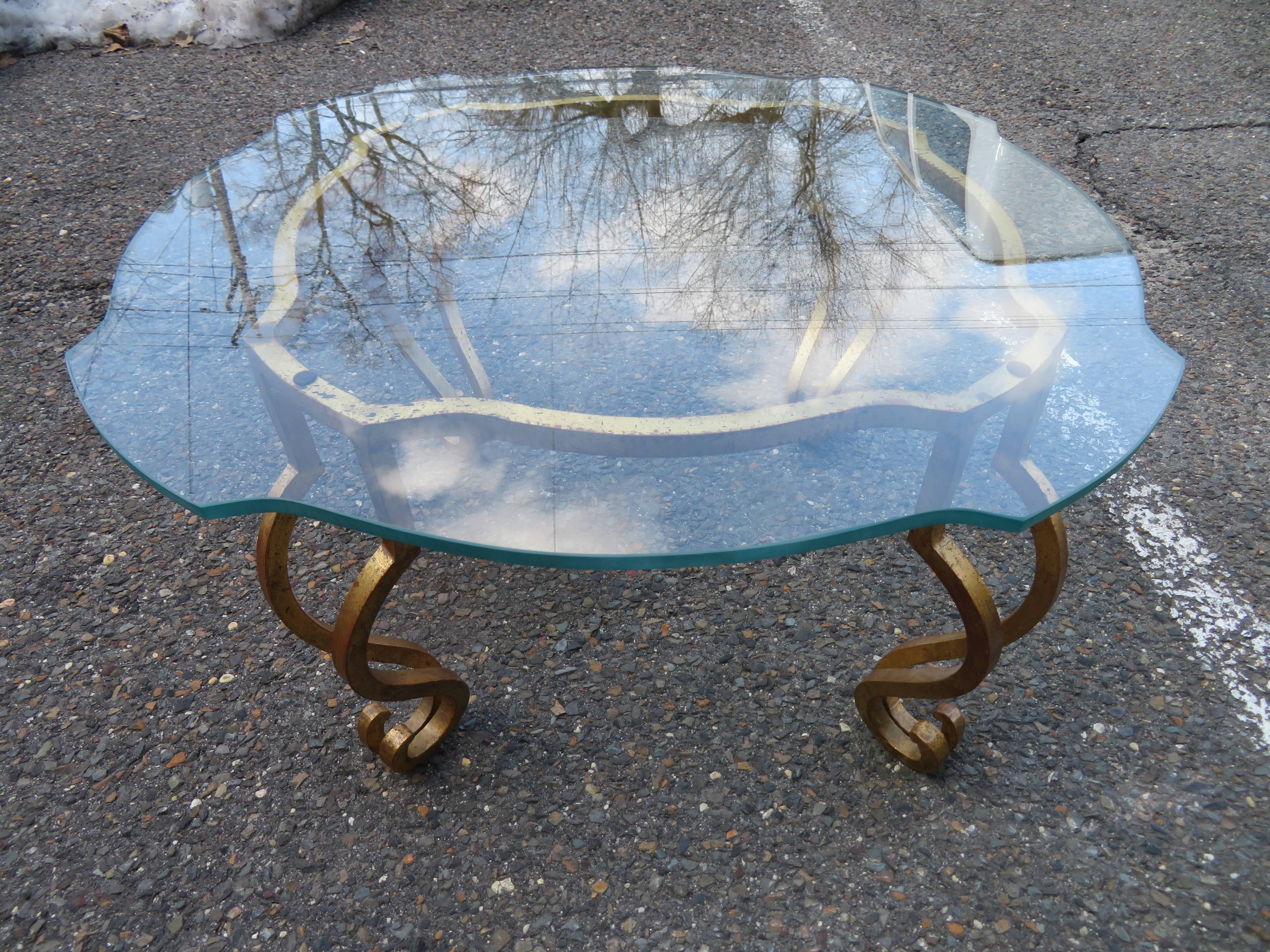 French deco gilded iron side table in lovely vintage condition designed by Maison Ramsay.